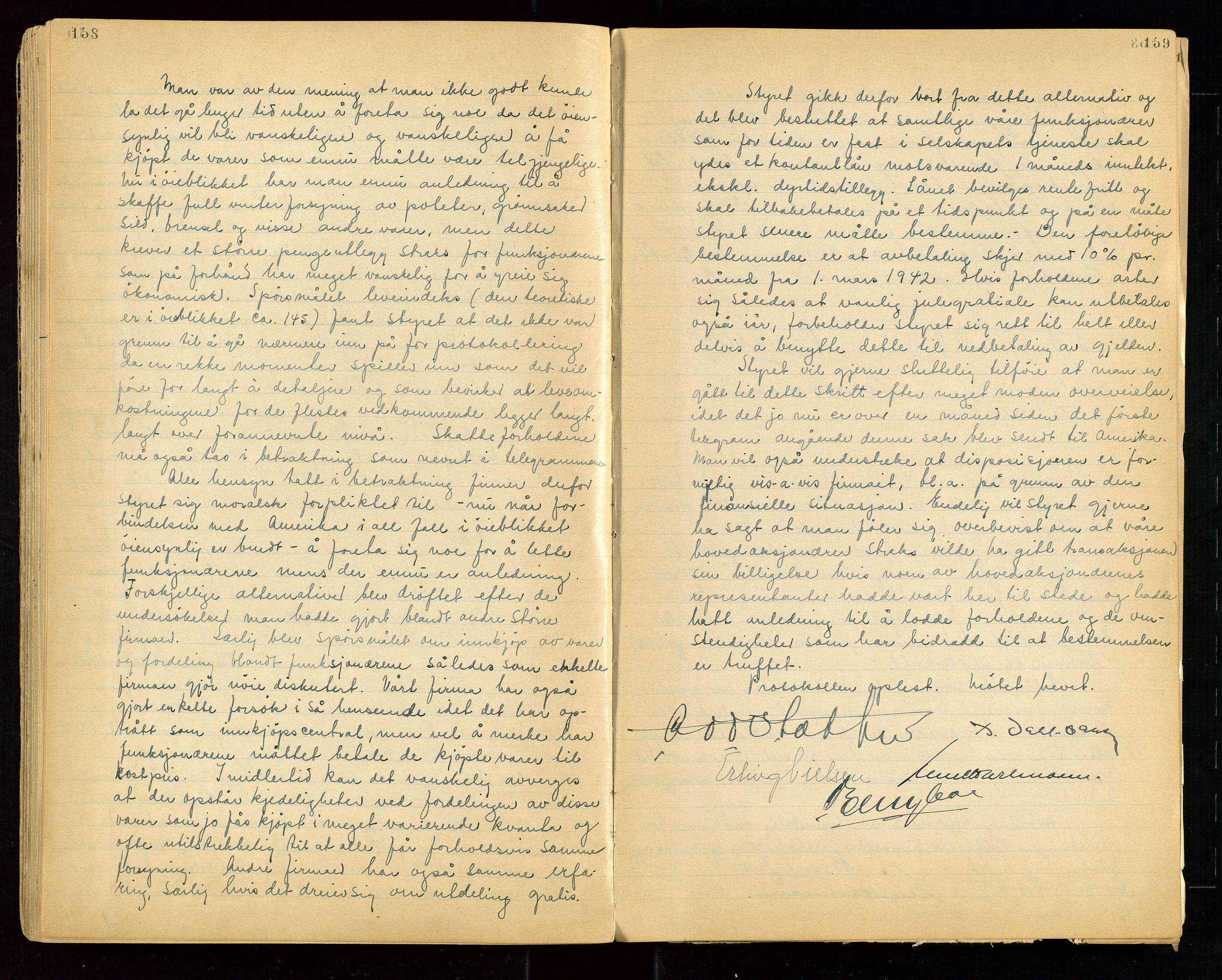 PA 1513 - Norsk Vacuum Oil Company A/S, SAST/A-101918/A/L0001: "Generalforsamlings og styreprotokoll" fra 27/4-1918 til 6/4-1949, 1918-1949, p. 158-159