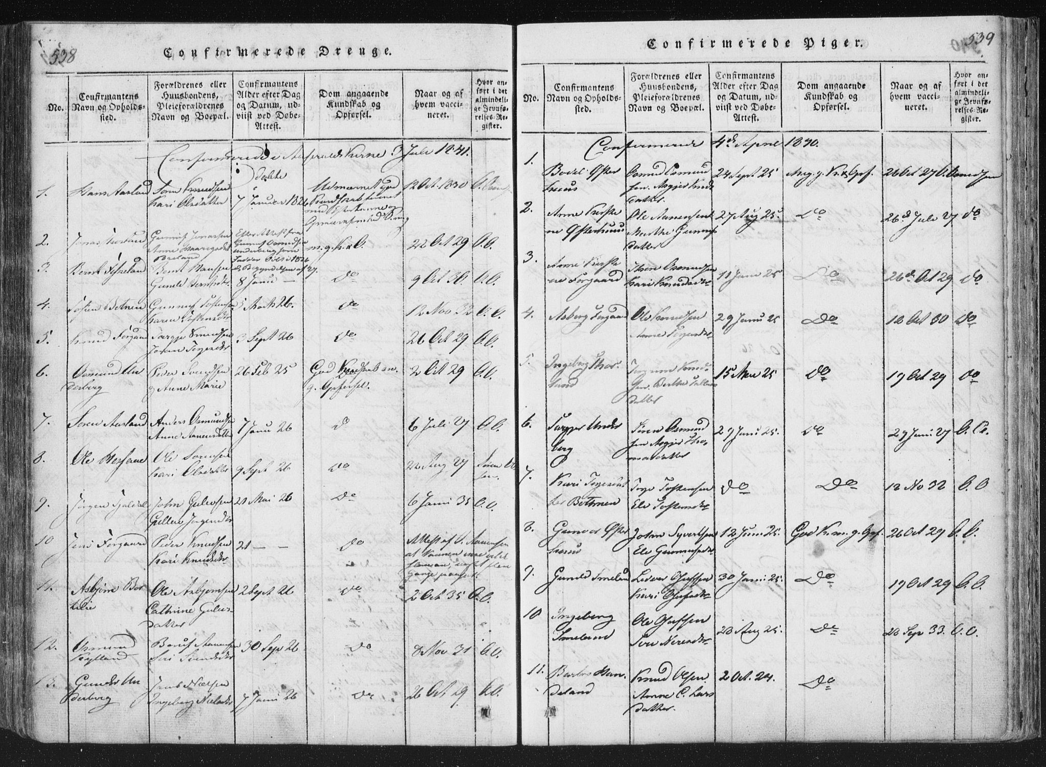 Åseral sokneprestkontor, AV/SAK-1111-0051/F/Fa/L0001: Parish register (official) no. A 1, 1815-1853, p. 538-539