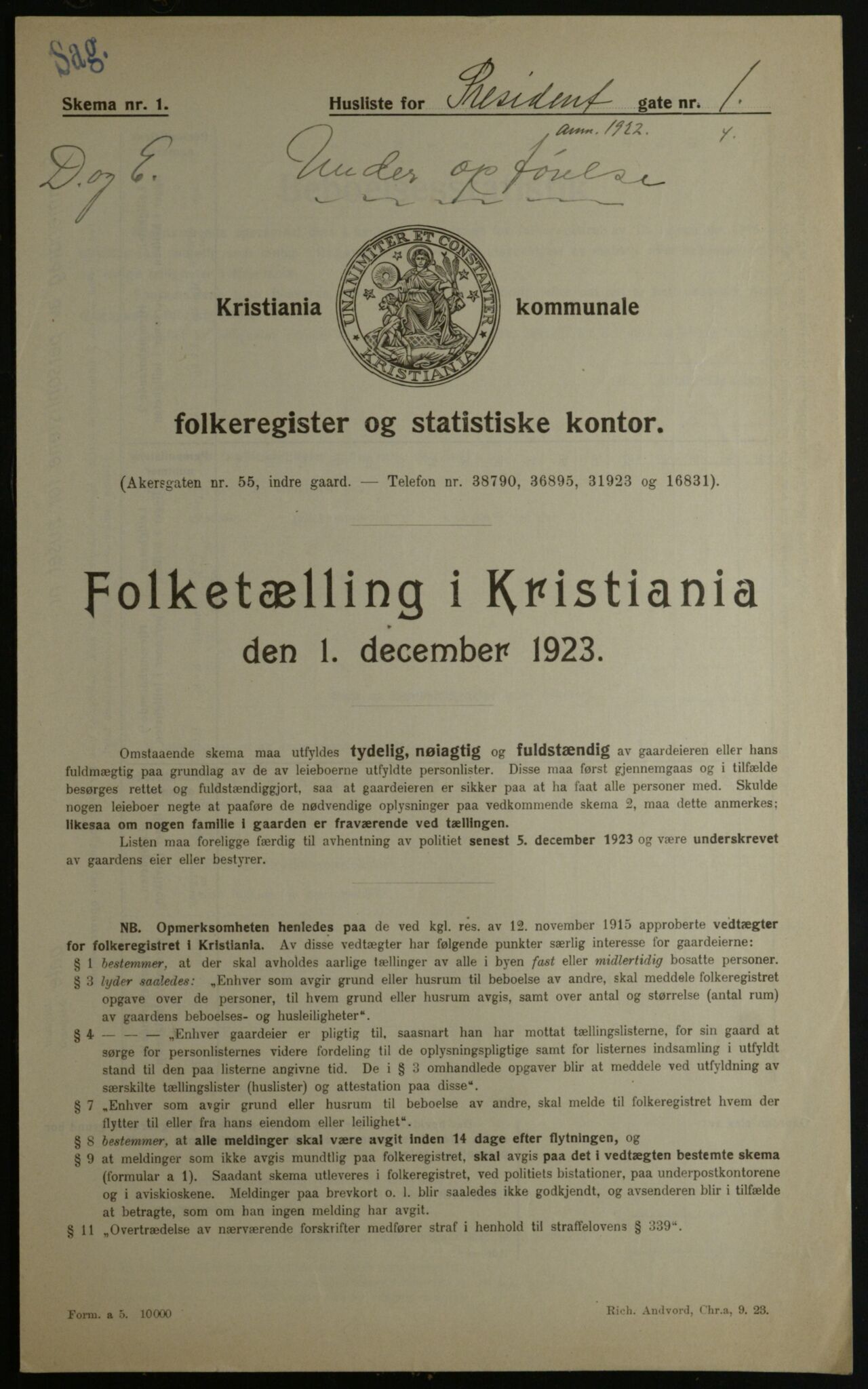 OBA, Municipal Census 1923 for Kristiania, 1923, p. 89651