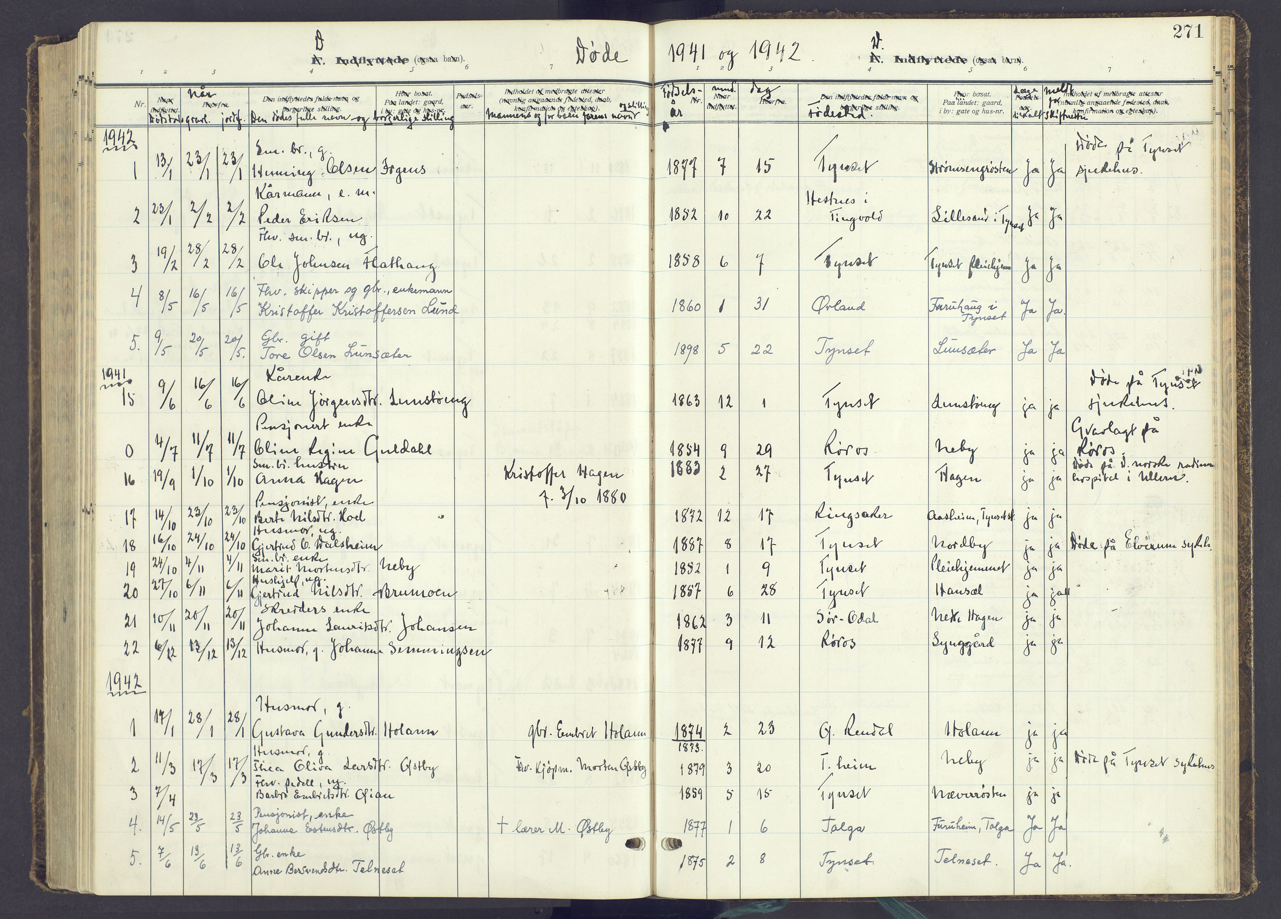 Tynset prestekontor, AV/SAH-PREST-058/H/Ha/Haa/L0027: Parish register (official) no. 27, 1930-1944, p. 271