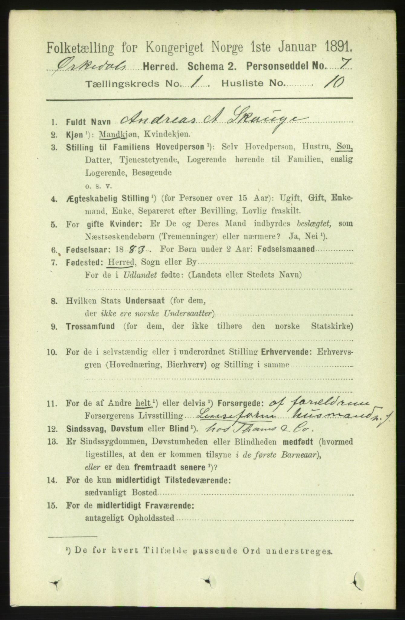 RA, 1891 census for 1638 Orkdal, 1891, p. 185