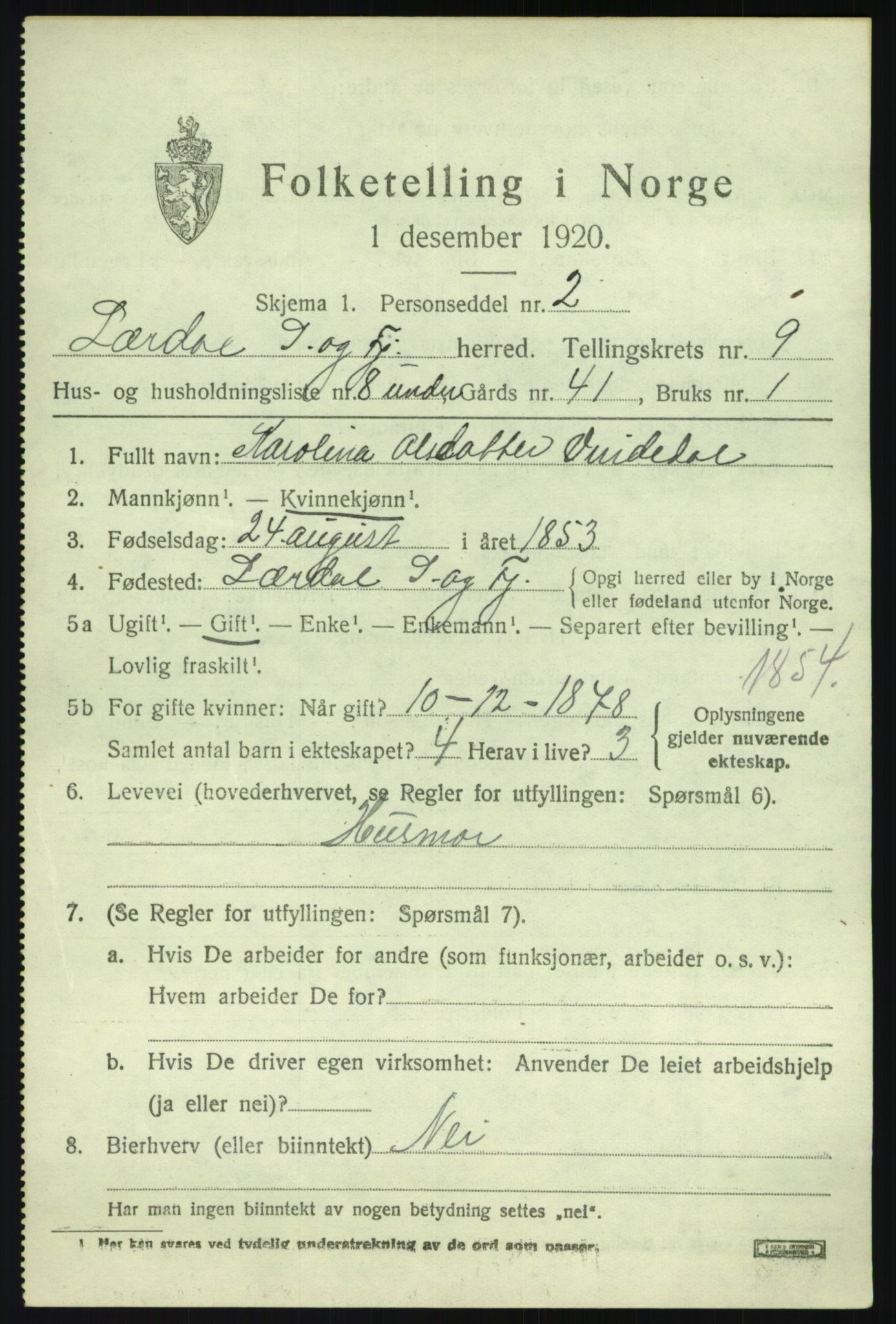 SAB, 1920 census for Lærdal, 1920, p. 4342