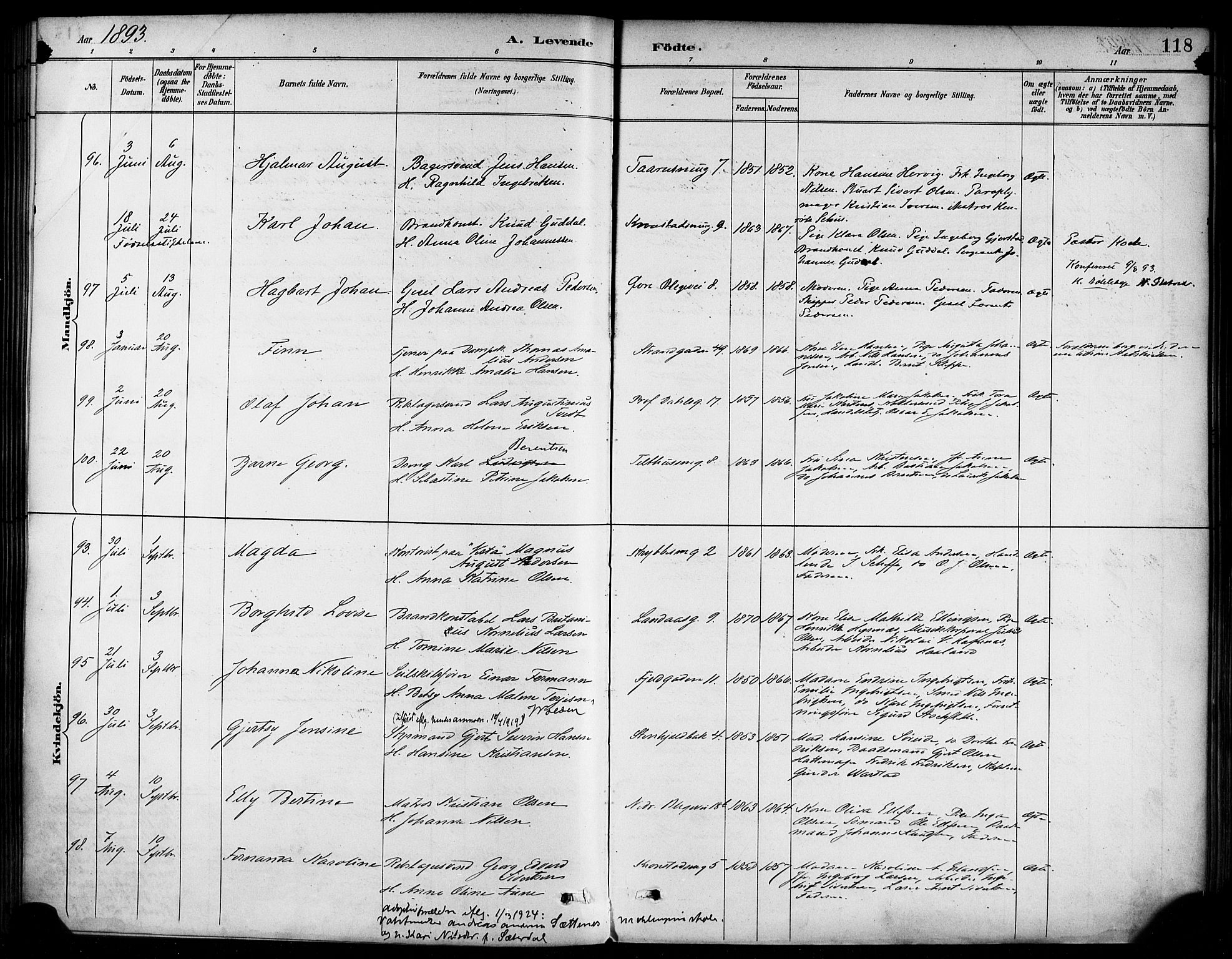 Korskirken sokneprestembete, SAB/A-76101/H/Haa/L0022: Parish register (official) no. B 8, 1889-1899, p. 118