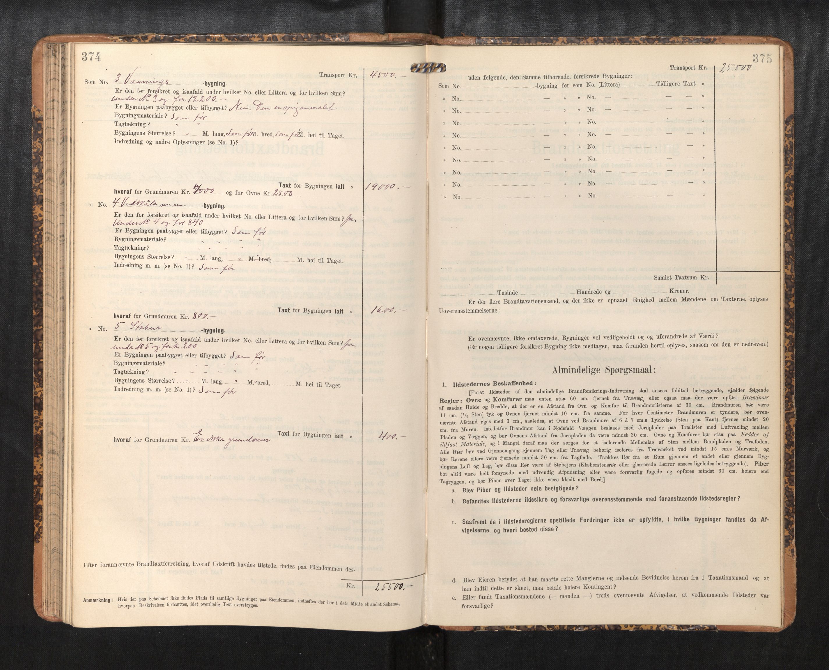 Lensmannen i Jostedal, SAB/A-28601/0012/L0004: Branntakstprotokoll, skjematakst, 1906-1919, p. 374-375