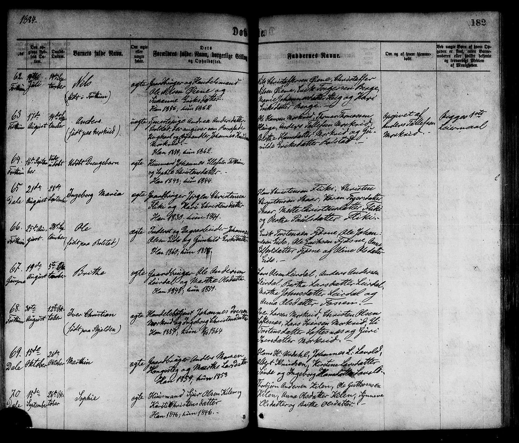 Luster sokneprestembete, AV/SAB-A-81101/H/Haa/Haaa/L0010: Parish register (official) no. A 10, 1871-1886, p. 182