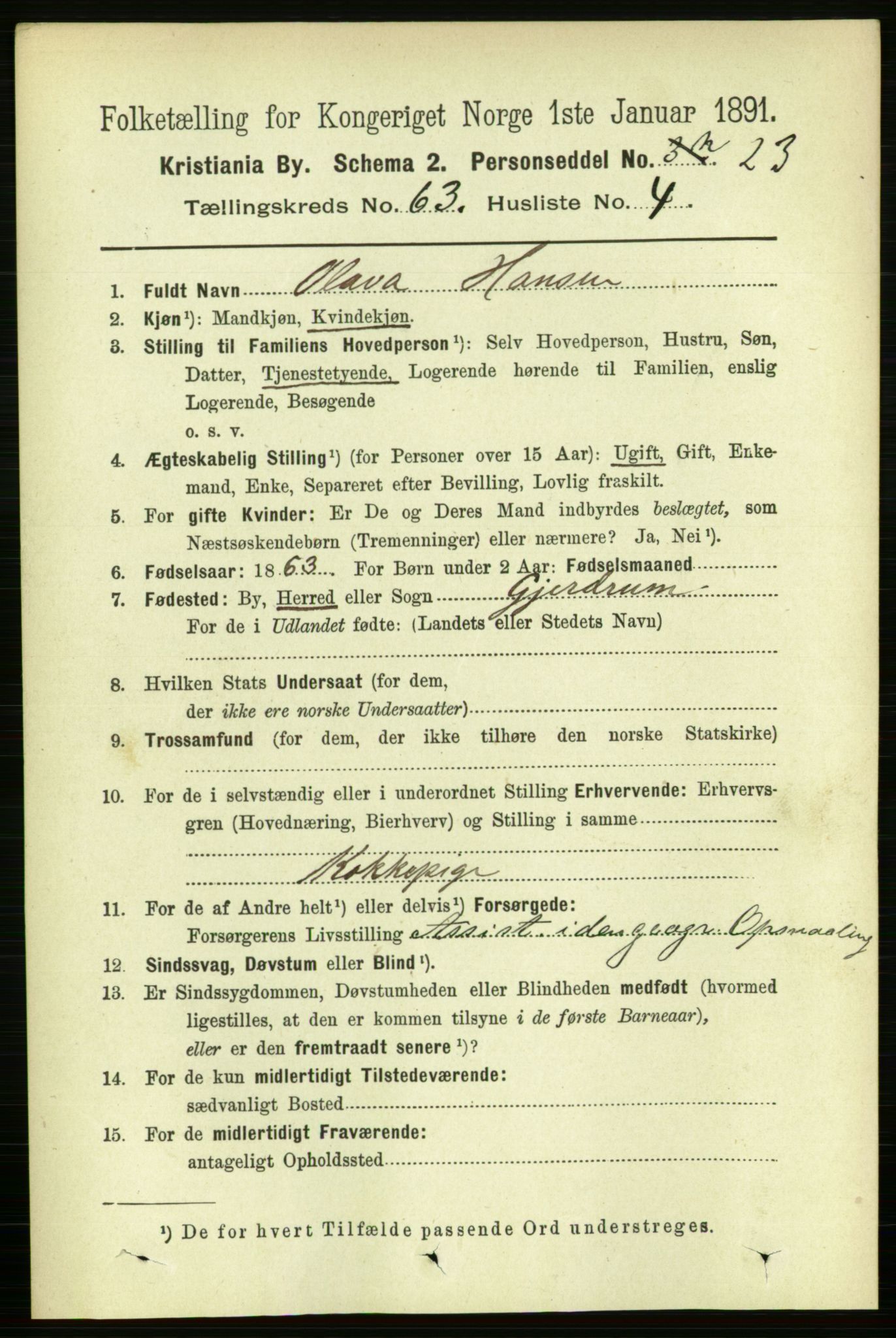 RA, 1891 census for 0301 Kristiania, 1891, p. 33906