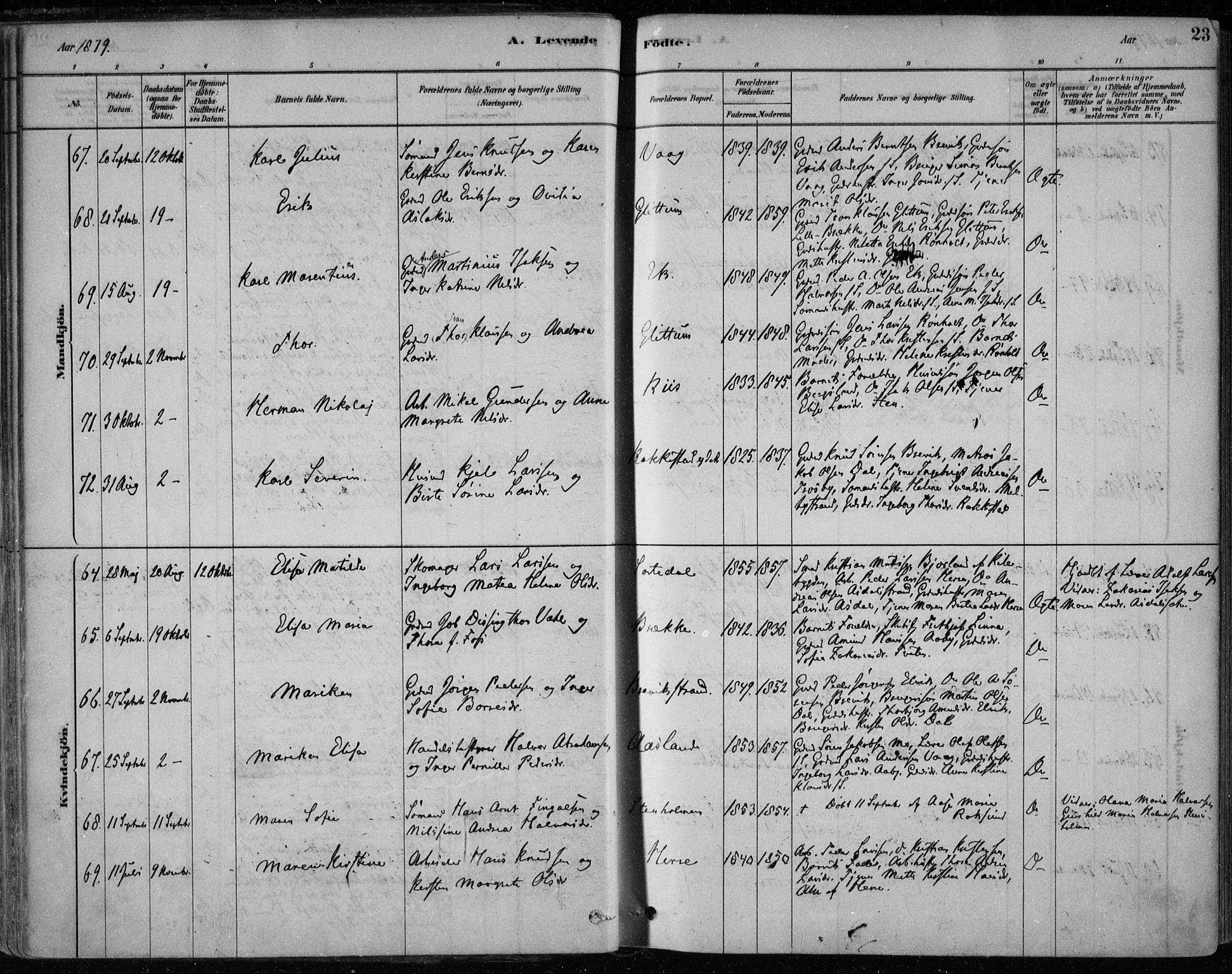 Bamble kirkebøker, AV/SAKO-A-253/F/Fa/L0007: Parish register (official) no. I 7, 1878-1888, p. 23