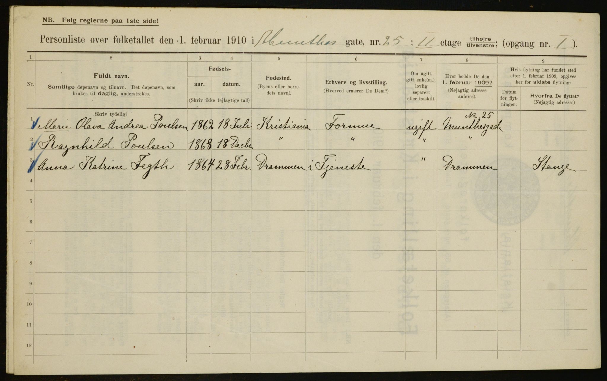 OBA, Municipal Census 1910 for Kristiania, 1910, p. 65753