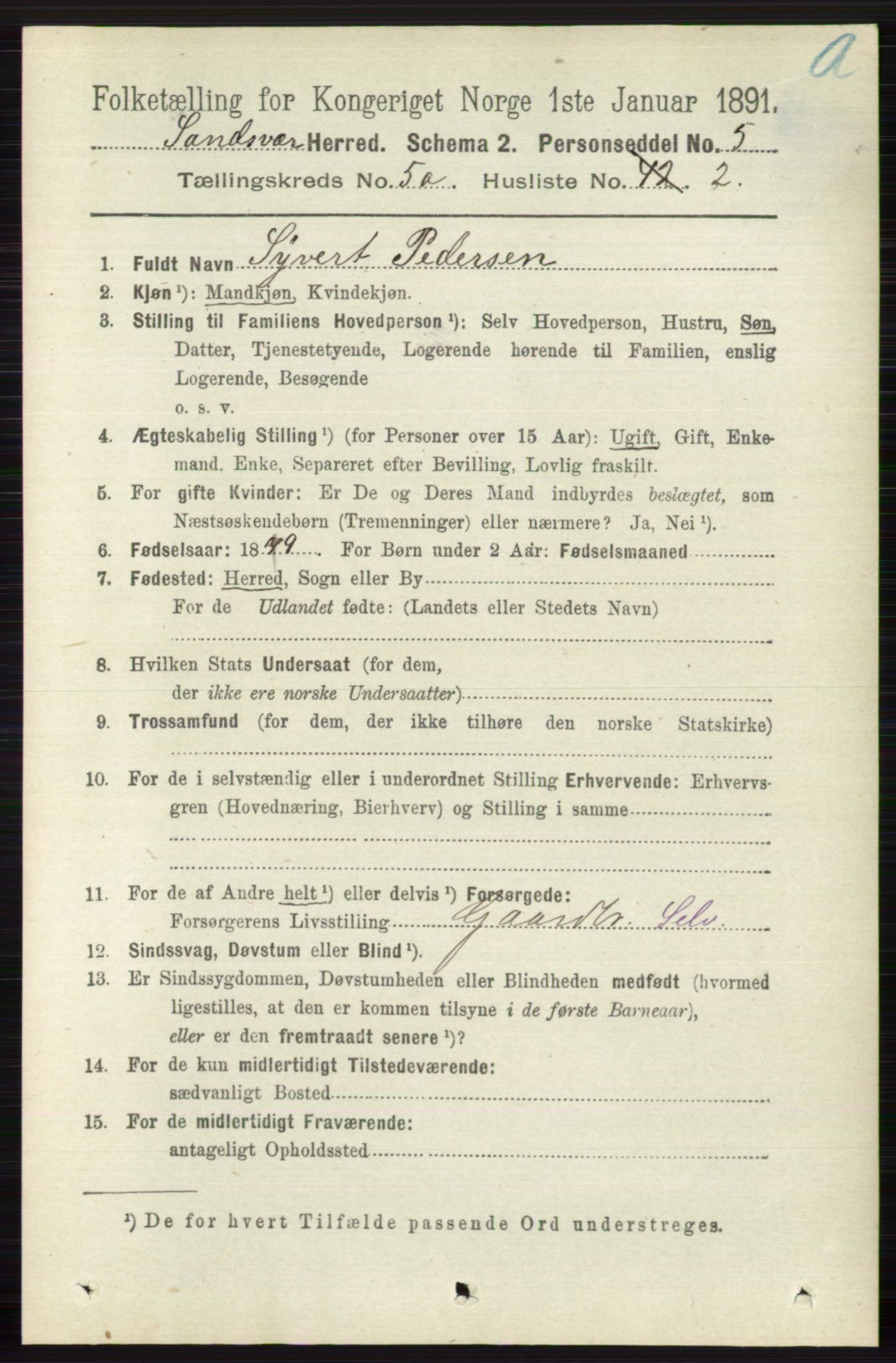 RA, 1891 census for 0629 Sandsvær, 1891, p. 2486