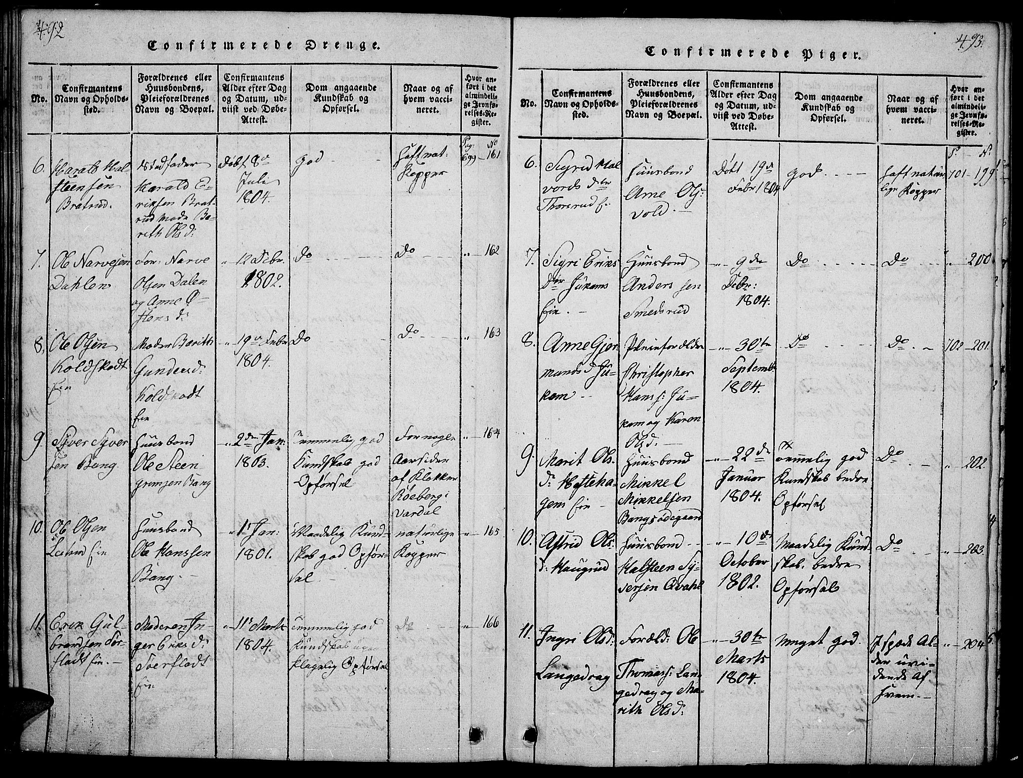 Sør-Aurdal prestekontor, SAH/PREST-128/H/Ha/Hab/L0001: Parish register (copy) no. 1, 1815-1826, p. 492-493