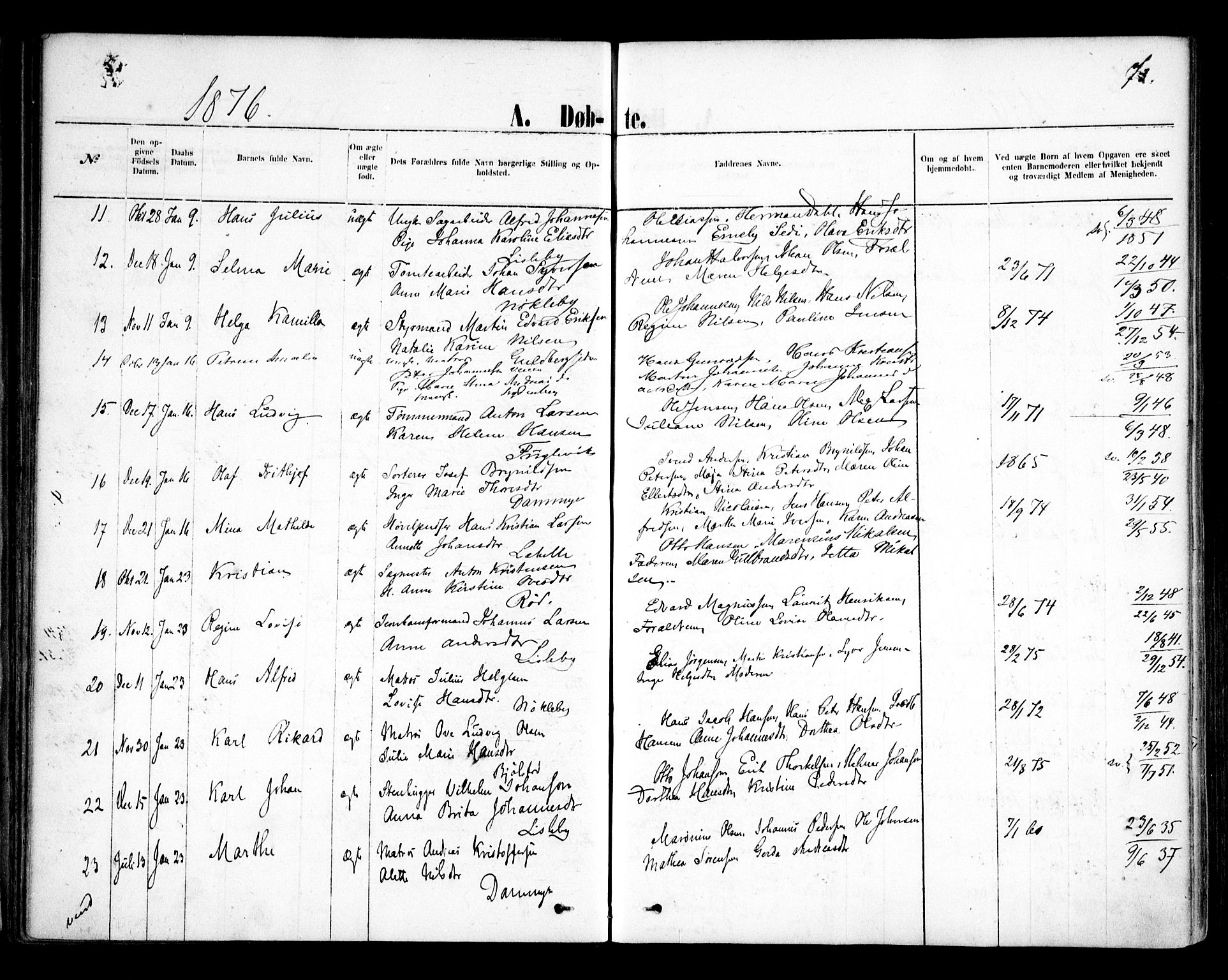 Glemmen prestekontor Kirkebøker, AV/SAO-A-10908/F/Fa/L0009: Parish register (official) no. 9, 1871-1878, p. 73