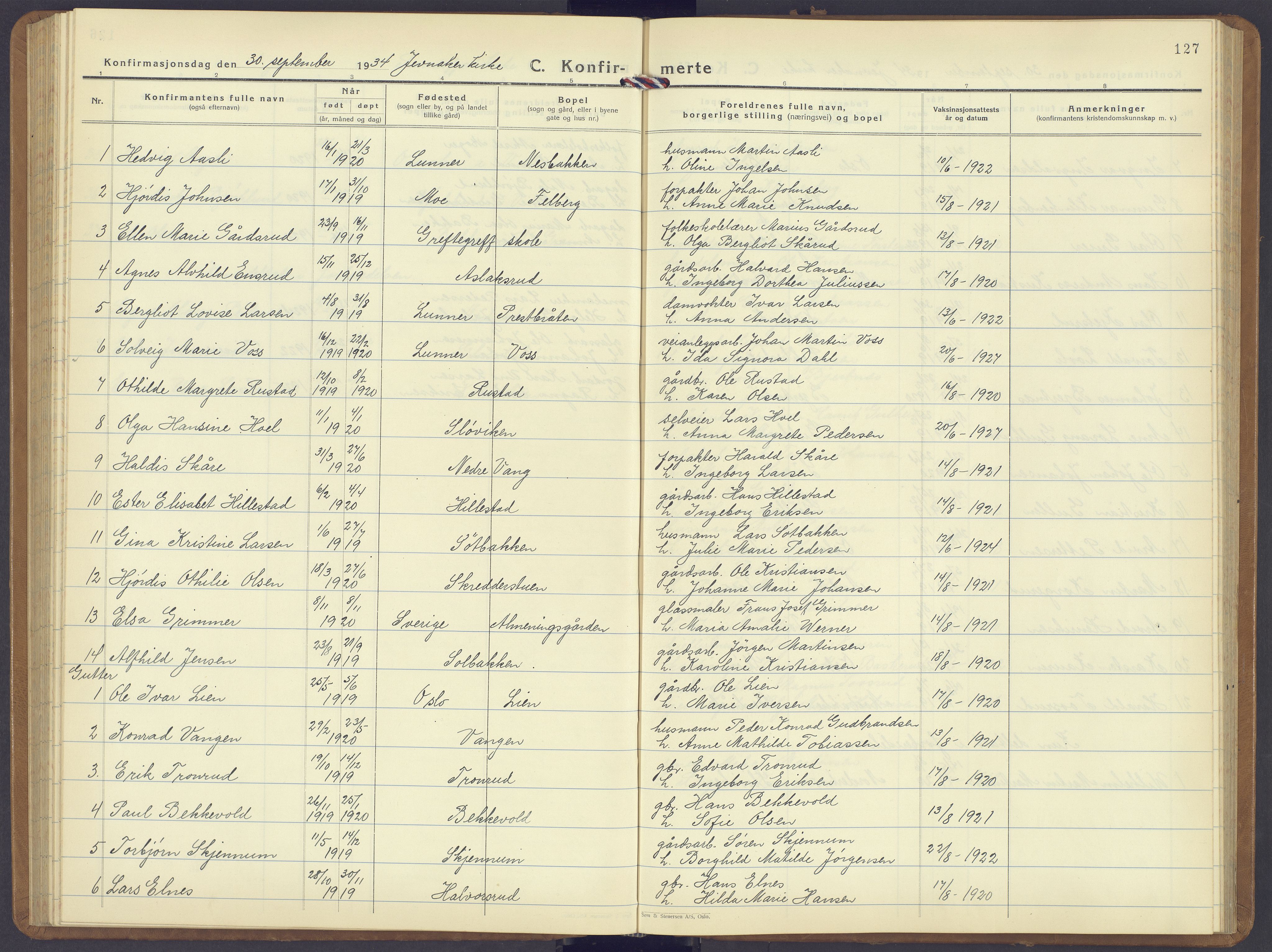 Jevnaker prestekontor, AV/SAH-PREST-116/H/Ha/Hab/L0006: Parish register (copy) no. 6, 1930-1945, p. 127