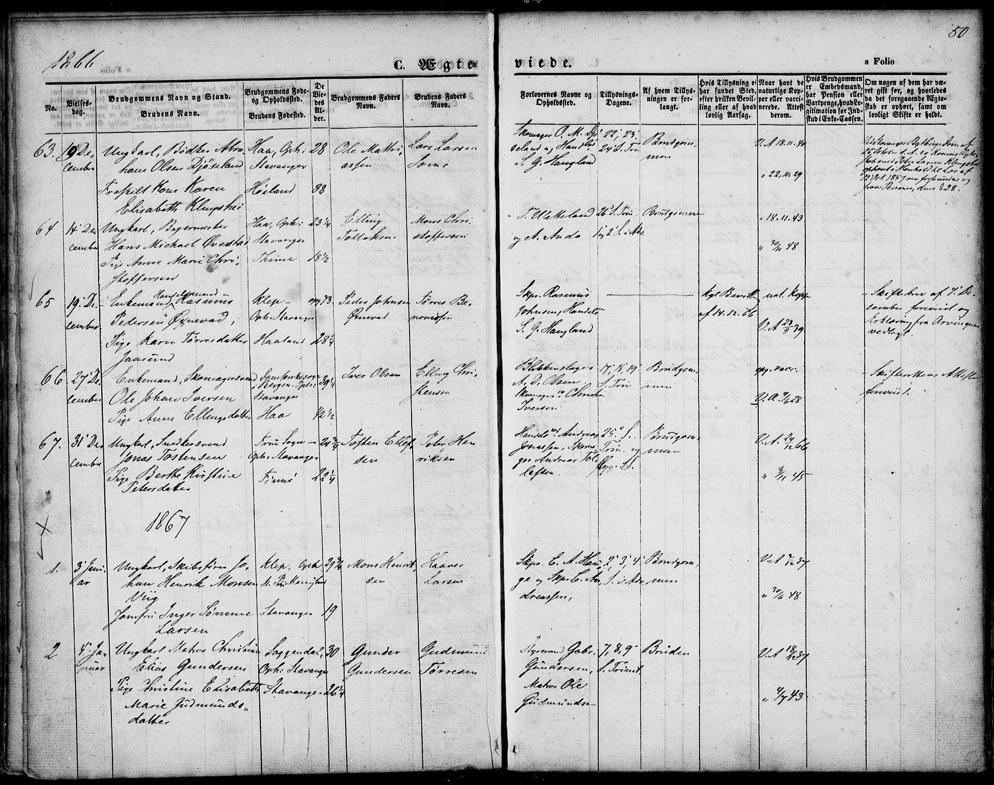 St. Petri sokneprestkontor, SAST/A-101813/001/30/30BA/L0002: Parish register (official) no. A 2, 1861-1869, p. 50