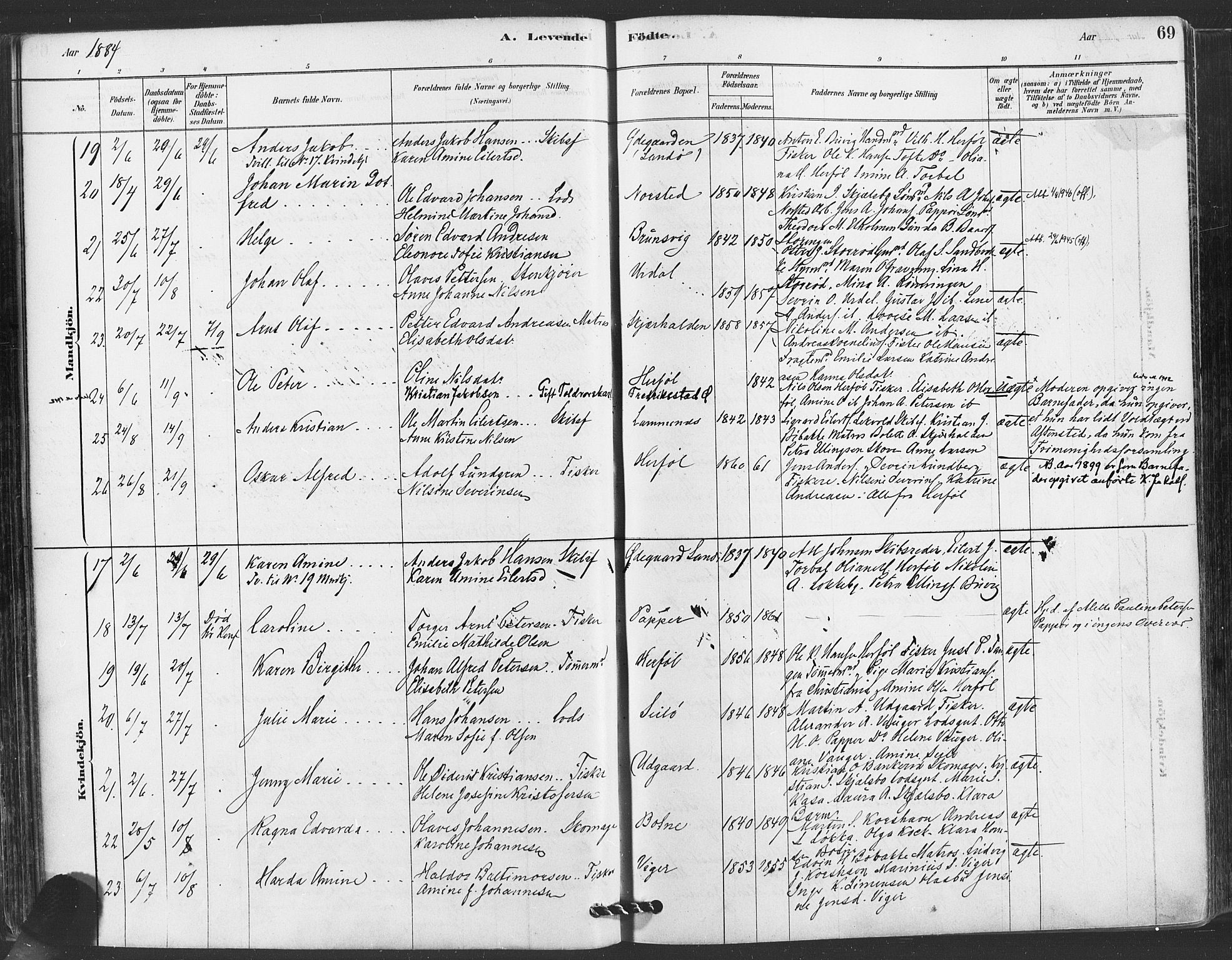 Hvaler prestekontor Kirkebøker, AV/SAO-A-2001/F/Fa/L0008: Parish register (official) no. I 8, 1878-1895, p. 69