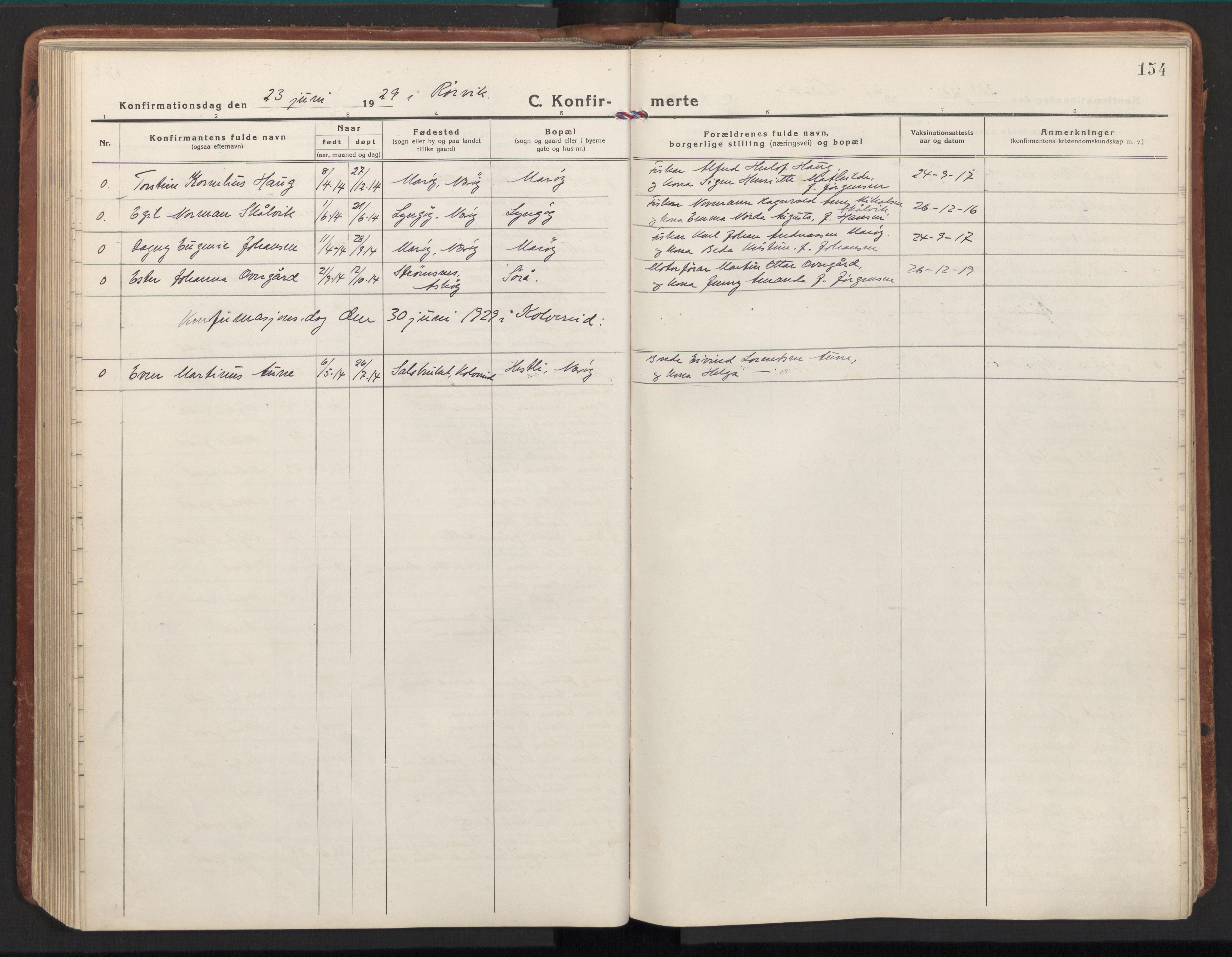 Ministerialprotokoller, klokkerbøker og fødselsregistre - Nord-Trøndelag, AV/SAT-A-1458/784/L0678: Parish register (official) no. 784A13, 1921-1938, p. 154