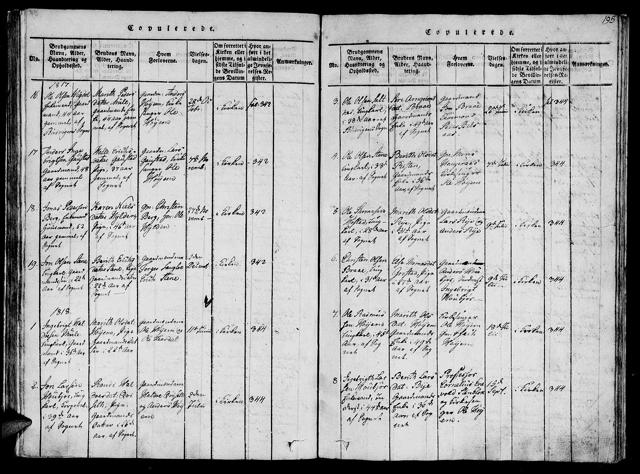 Ministerialprotokoller, klokkerbøker og fødselsregistre - Sør-Trøndelag, SAT/A-1456/612/L0372: Parish register (official) no. 612A06 /1, 1816-1828, p. 195