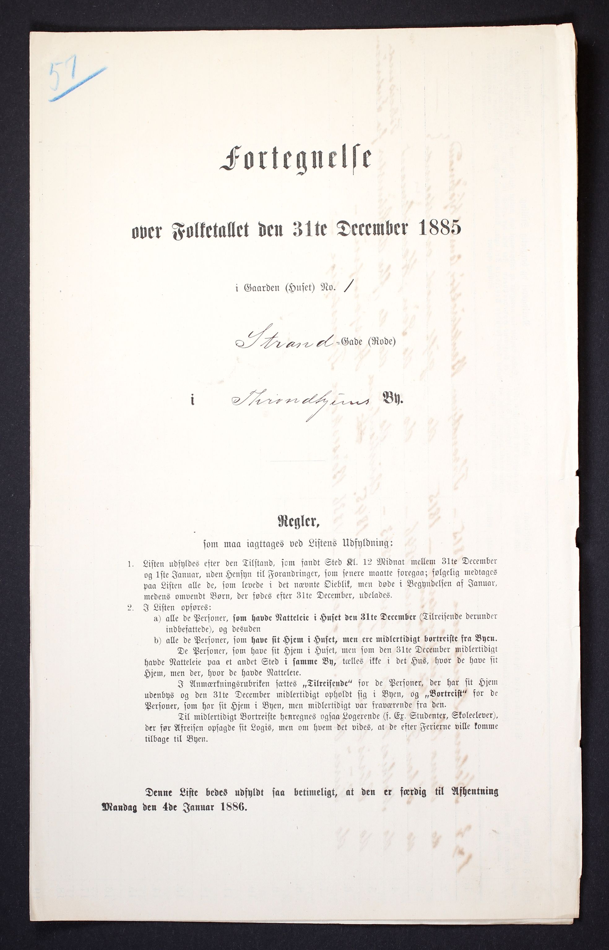 SAT, 1885 census for 1601 Trondheim, 1885, p. 705