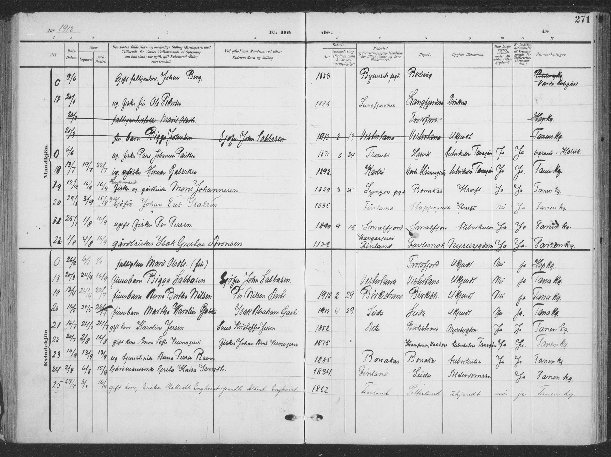 Tana sokneprestkontor, AV/SATØ-S-1334/H/Ha/L0007kirke: Parish register (official) no. 7, 1904-1918, p. 271