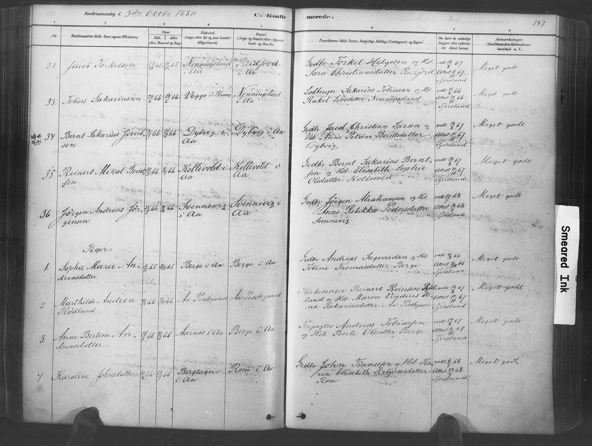 Lyngdal sokneprestkontor, AV/SAK-1111-0029/F/Fa/Fac/L0011: Parish register (official) no. A 11, 1878-1893, p. 187