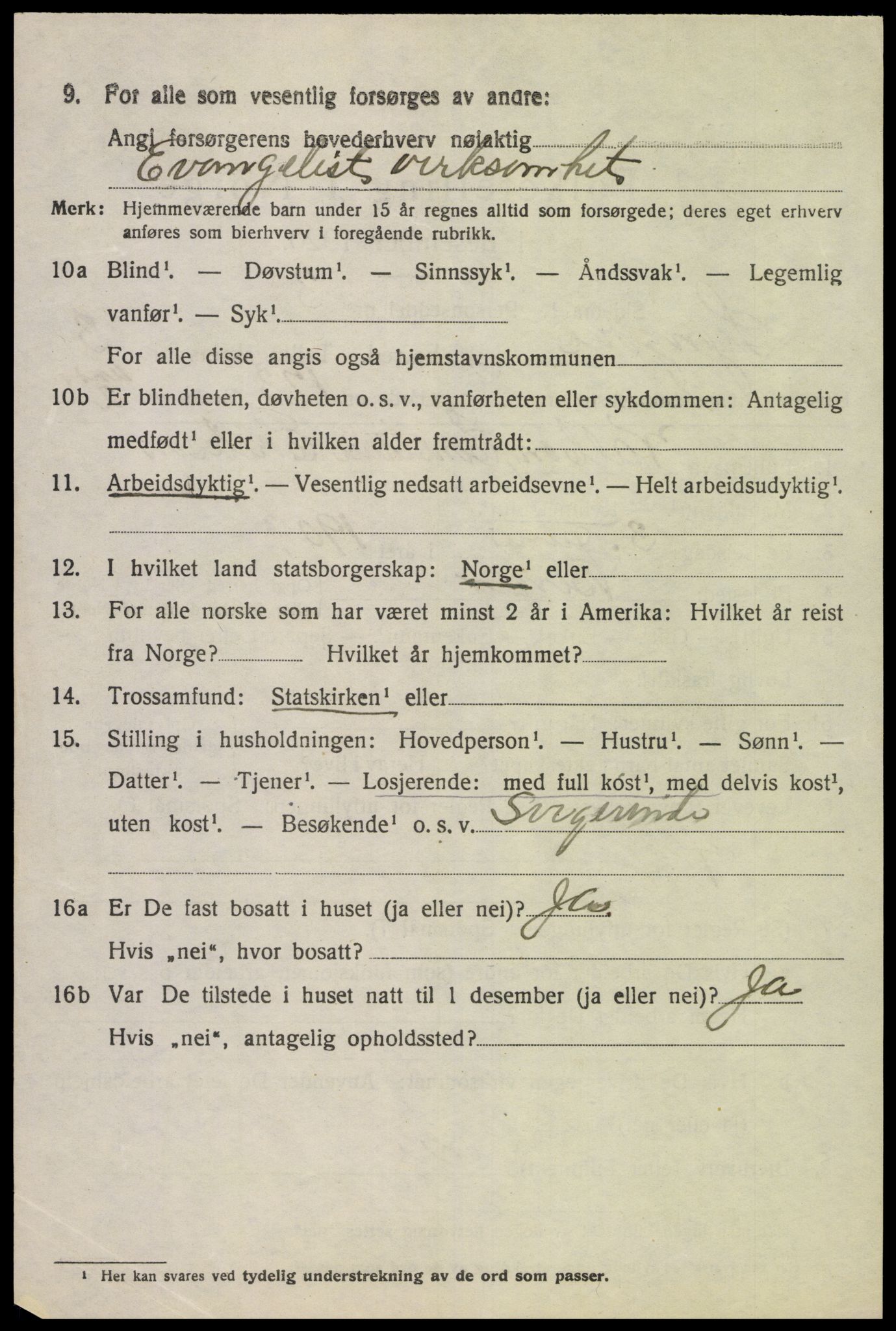 SAK, 1920 census for Lyngdal, 1920, p. 2306