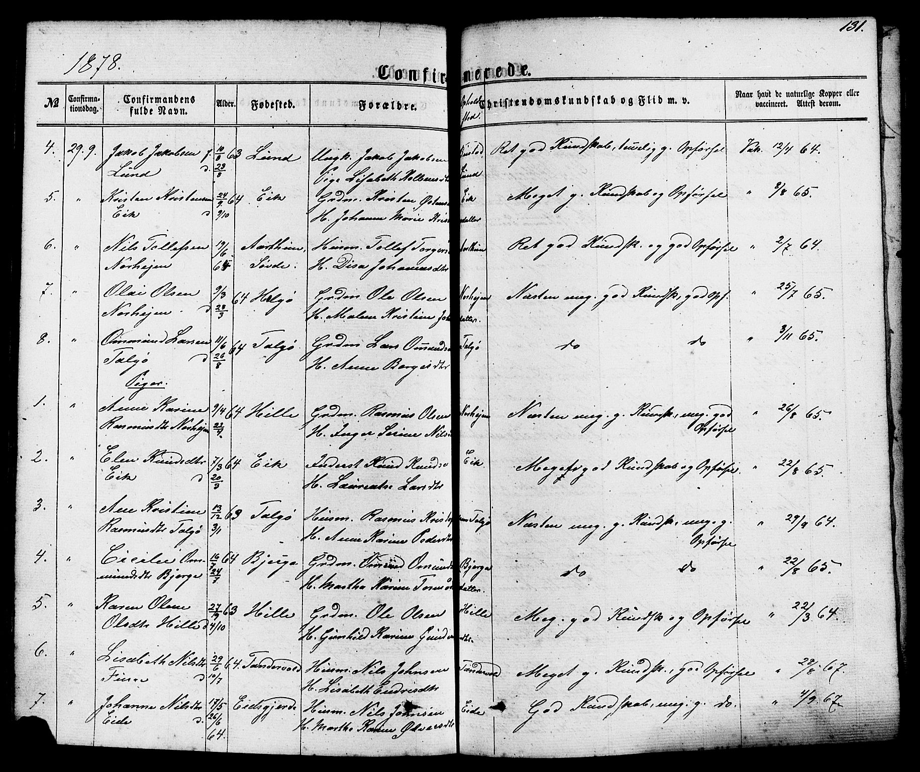 Nedstrand sokneprestkontor, SAST/A-101841/01/IV: Parish register (official) no. A 10, 1861-1887, p. 131