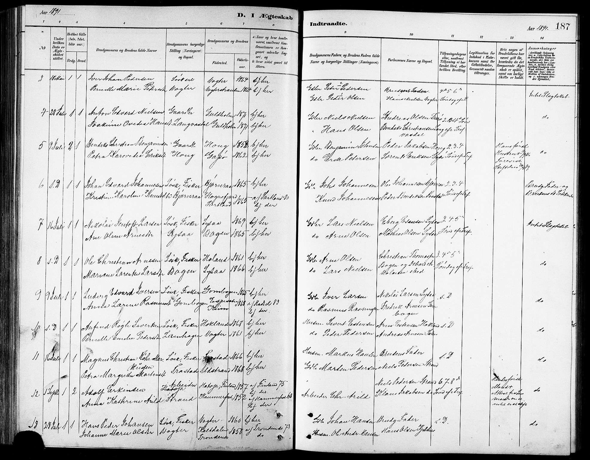 Kvæfjord sokneprestkontor, AV/SATØ-S-1323/G/Ga/Gab/L0005klokker: Parish register (copy) no. 5, 1886-1911, p. 187