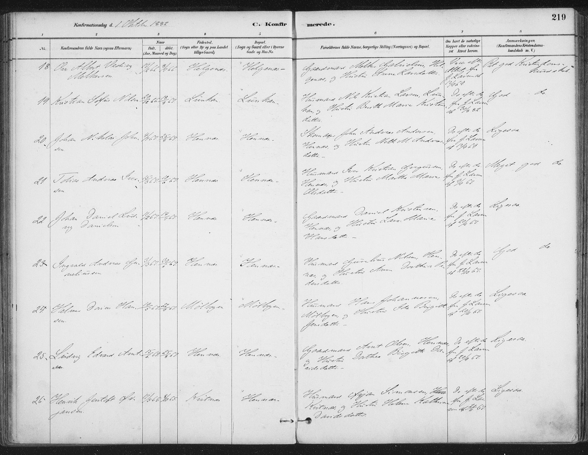 Ministerialprotokoller, klokkerbøker og fødselsregistre - Nordland, AV/SAT-A-1459/888/L1244: Parish register (official) no. 888A10, 1880-1890, p. 219