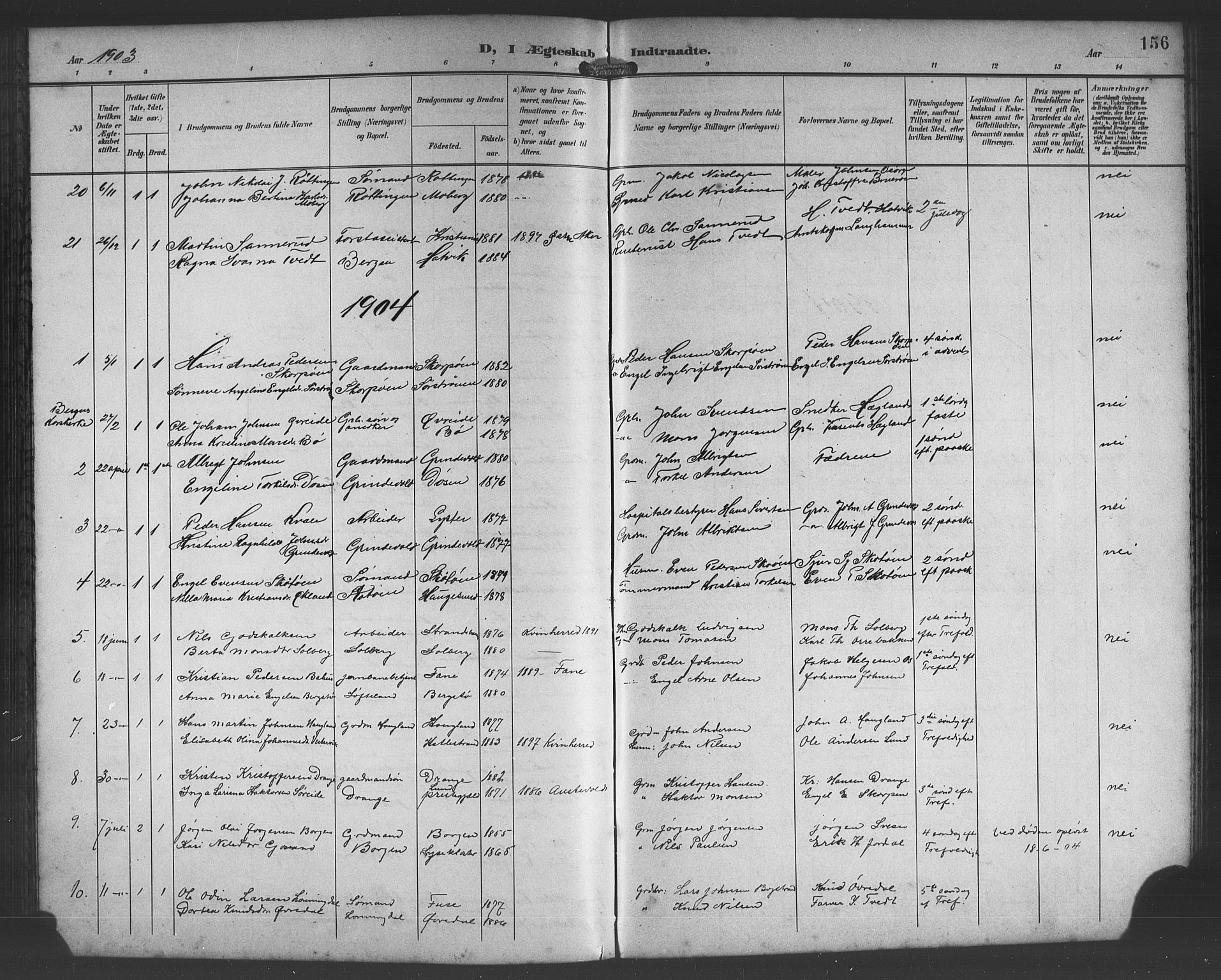 Os sokneprestembete, AV/SAB-A-99929: Parish register (copy) no. A 3, 1897-1913, p. 156