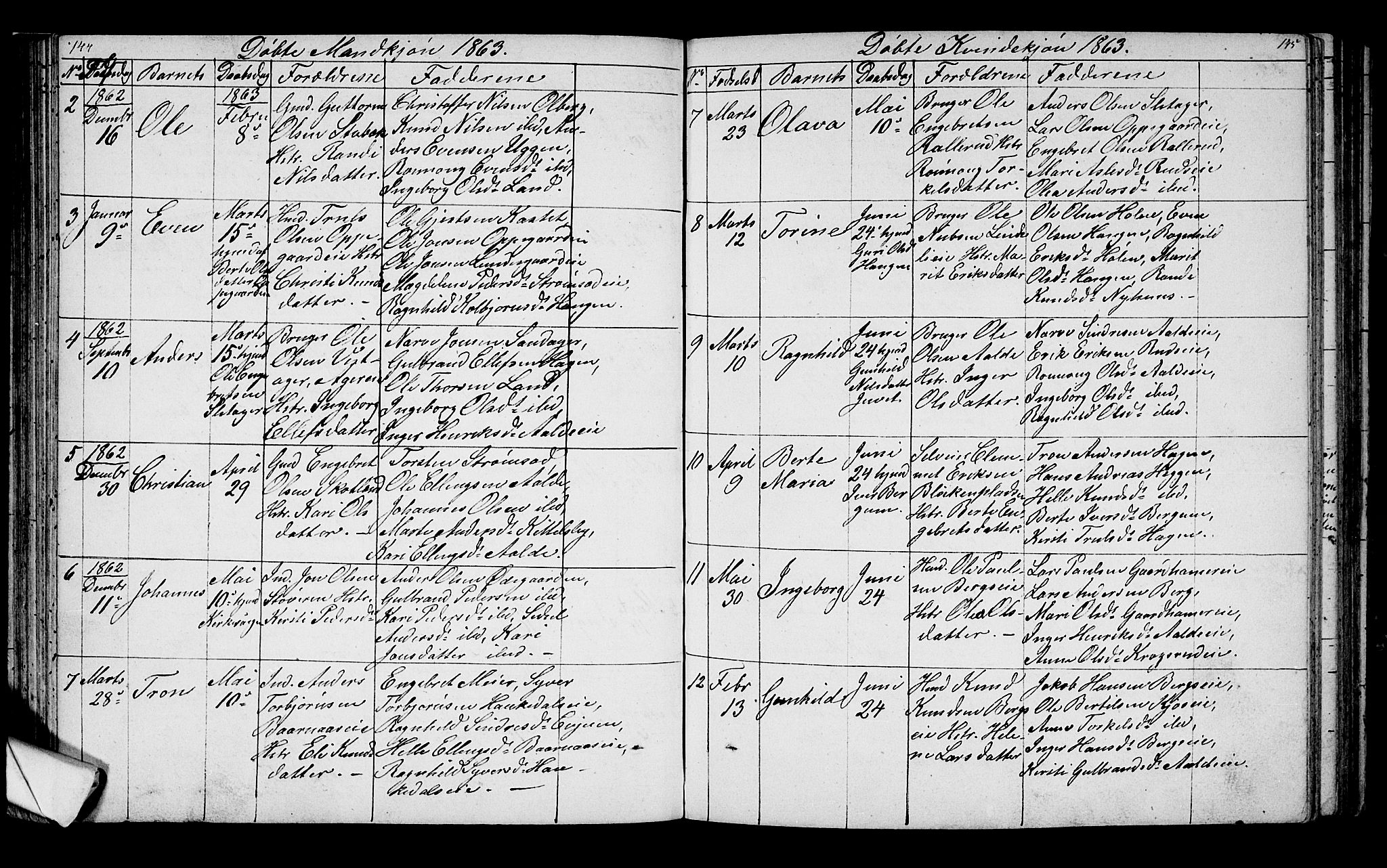Lunder kirkebøker, SAKO/A-629/G/Ga/L0002: Parish register (copy) no. I 2, 1849-1868, p. 144-145