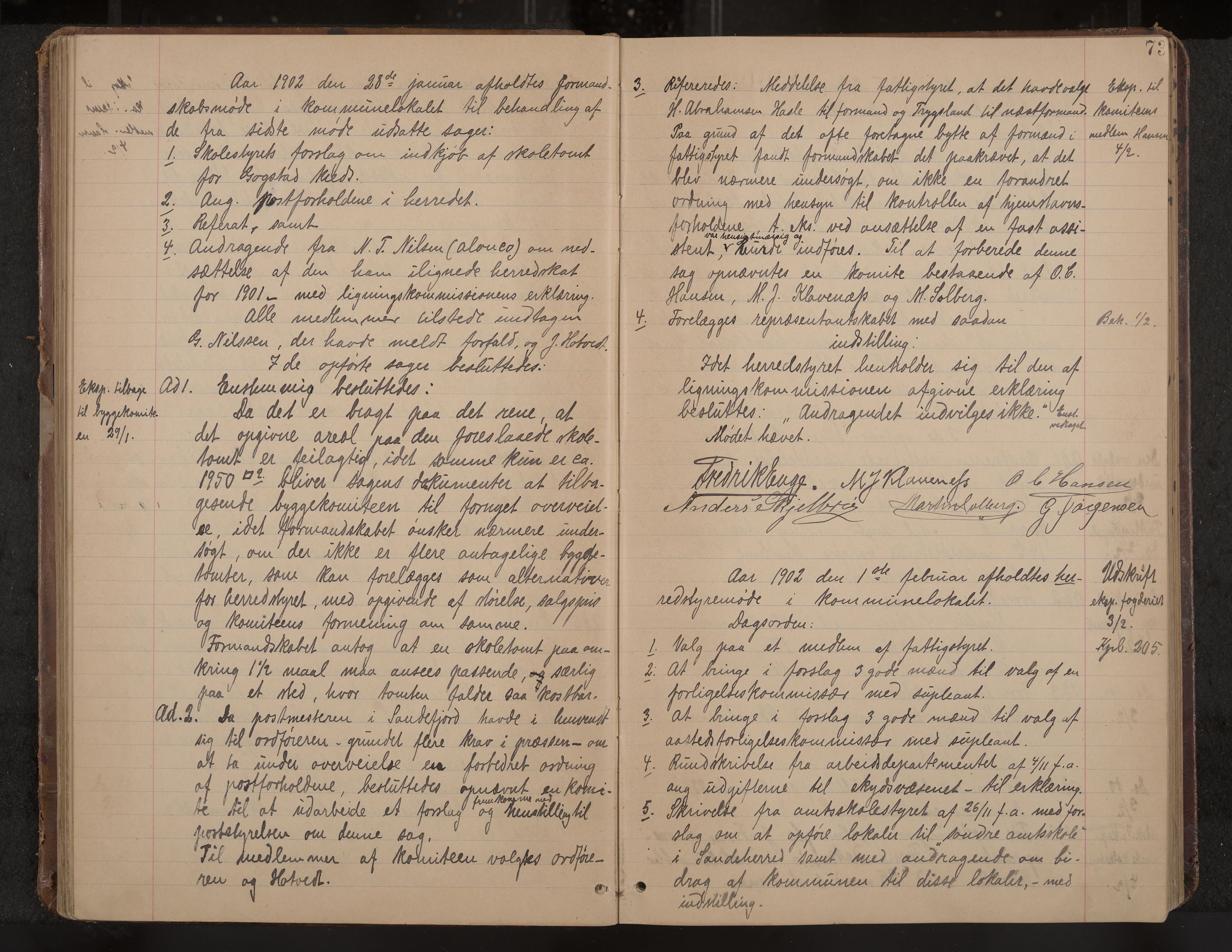 Sandar formannskap og sentraladministrasjon, IKAK/0724021/A/Aa/L0003: Møtebok med register, 1900-1907, p. 73