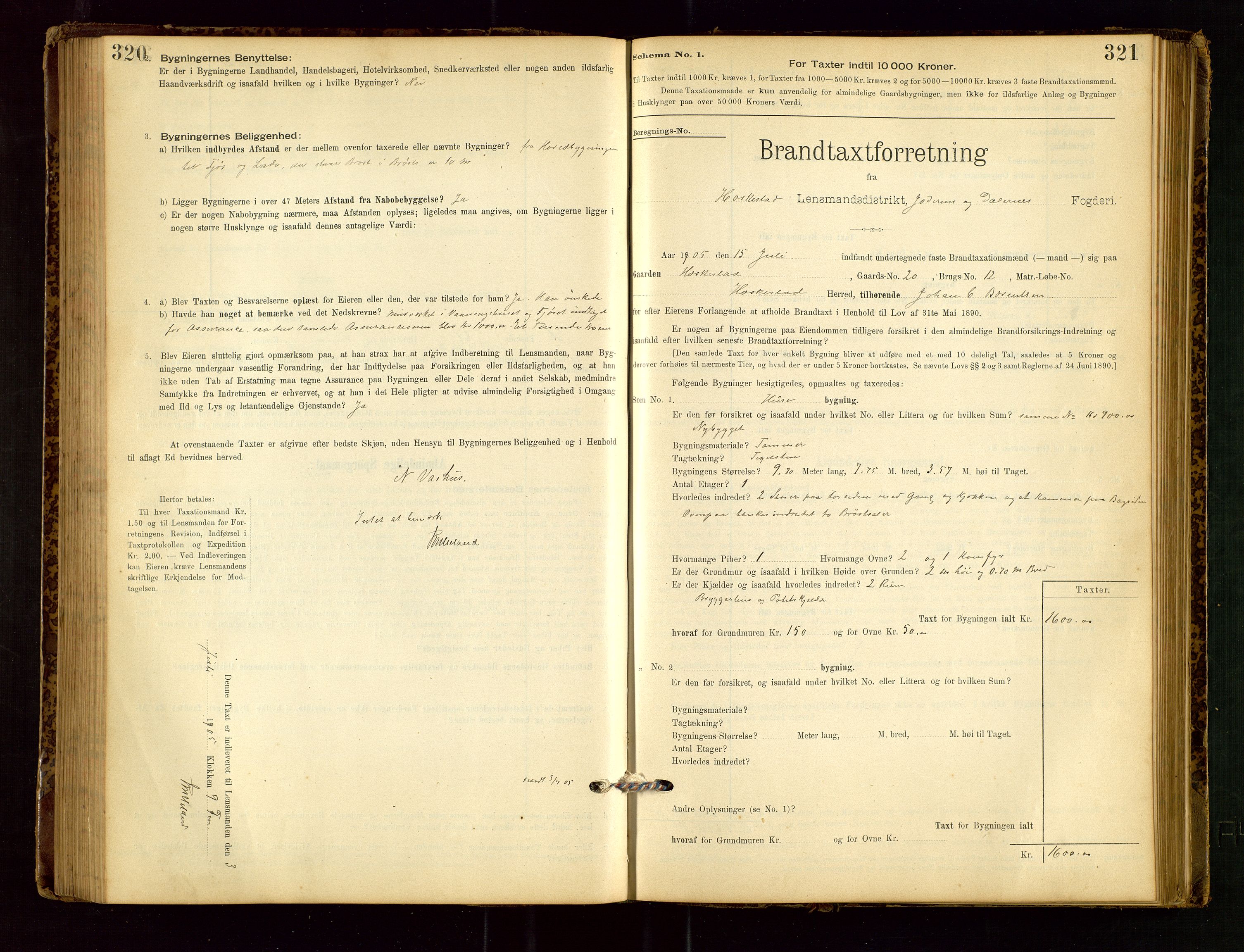 Heskestad lensmannskontor, SAST/A-100304/Gob/L0001: "Brandtaxationsprotokol", 1894-1915, p. 320-321