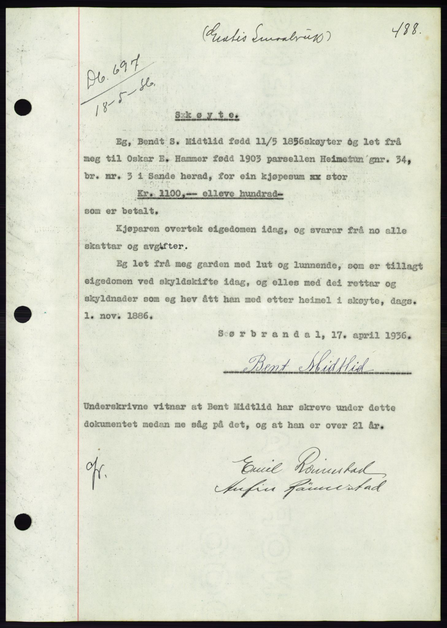 Søre Sunnmøre sorenskriveri, AV/SAT-A-4122/1/2/2C/L0060: Mortgage book no. 54, 1935-1936, Deed date: 18.05.1936