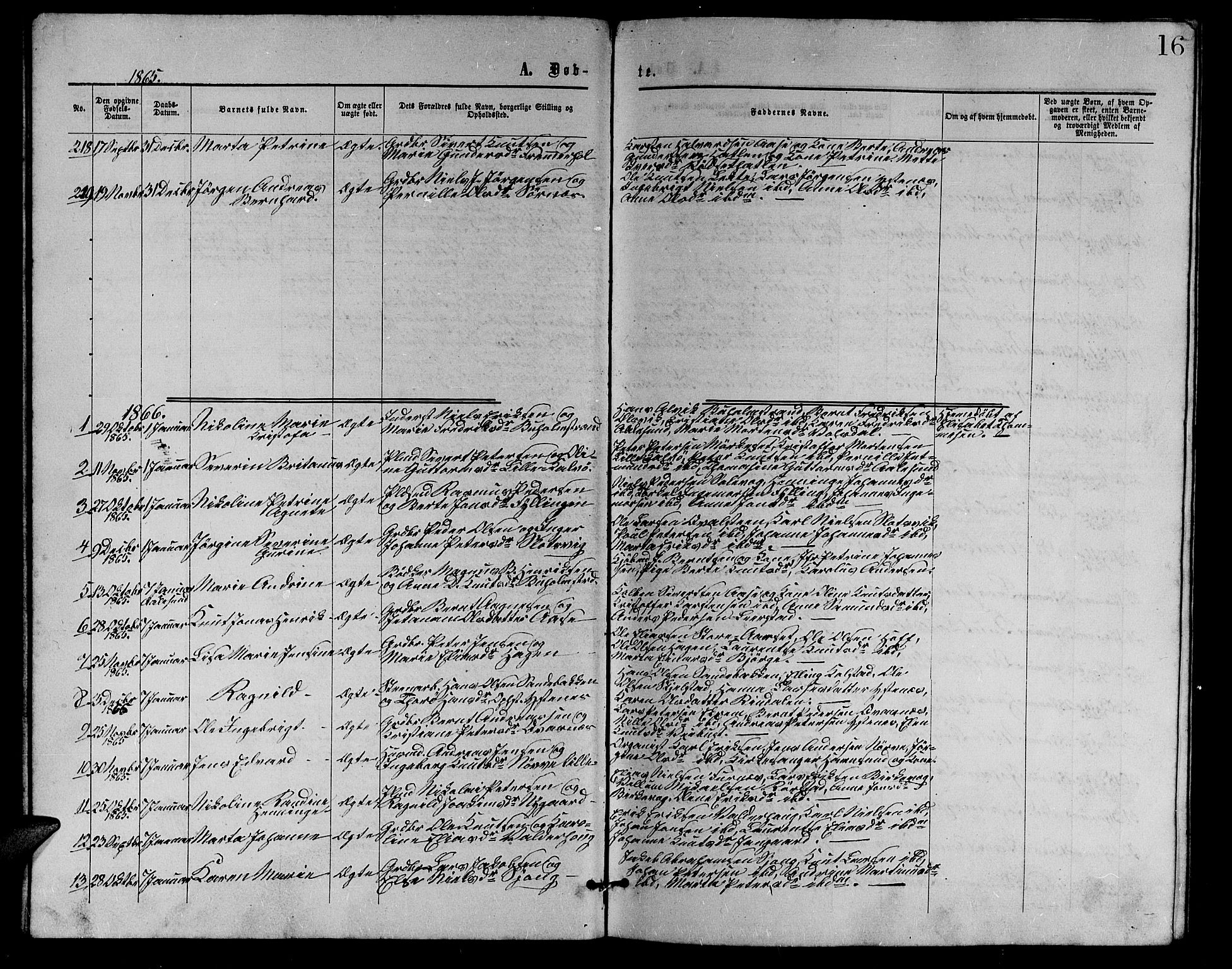 Ministerialprotokoller, klokkerbøker og fødselsregistre - Møre og Romsdal, AV/SAT-A-1454/528/L0428: Parish register (copy) no. 528C09, 1864-1880, p. 16