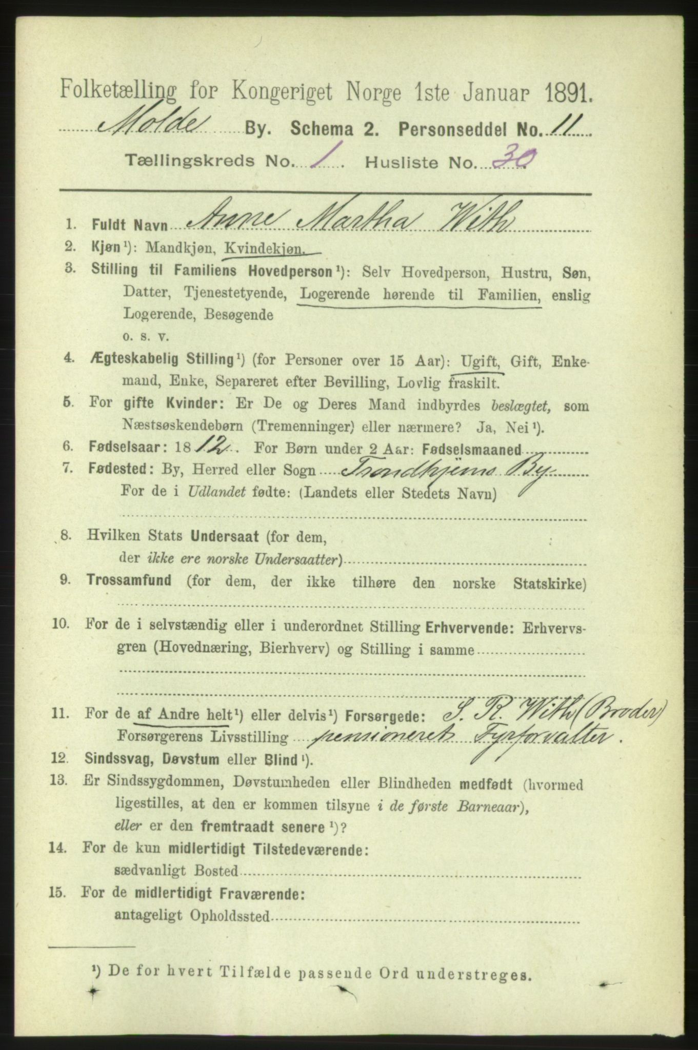 RA, 1891 census for 1502 Molde, 1891, p. 558