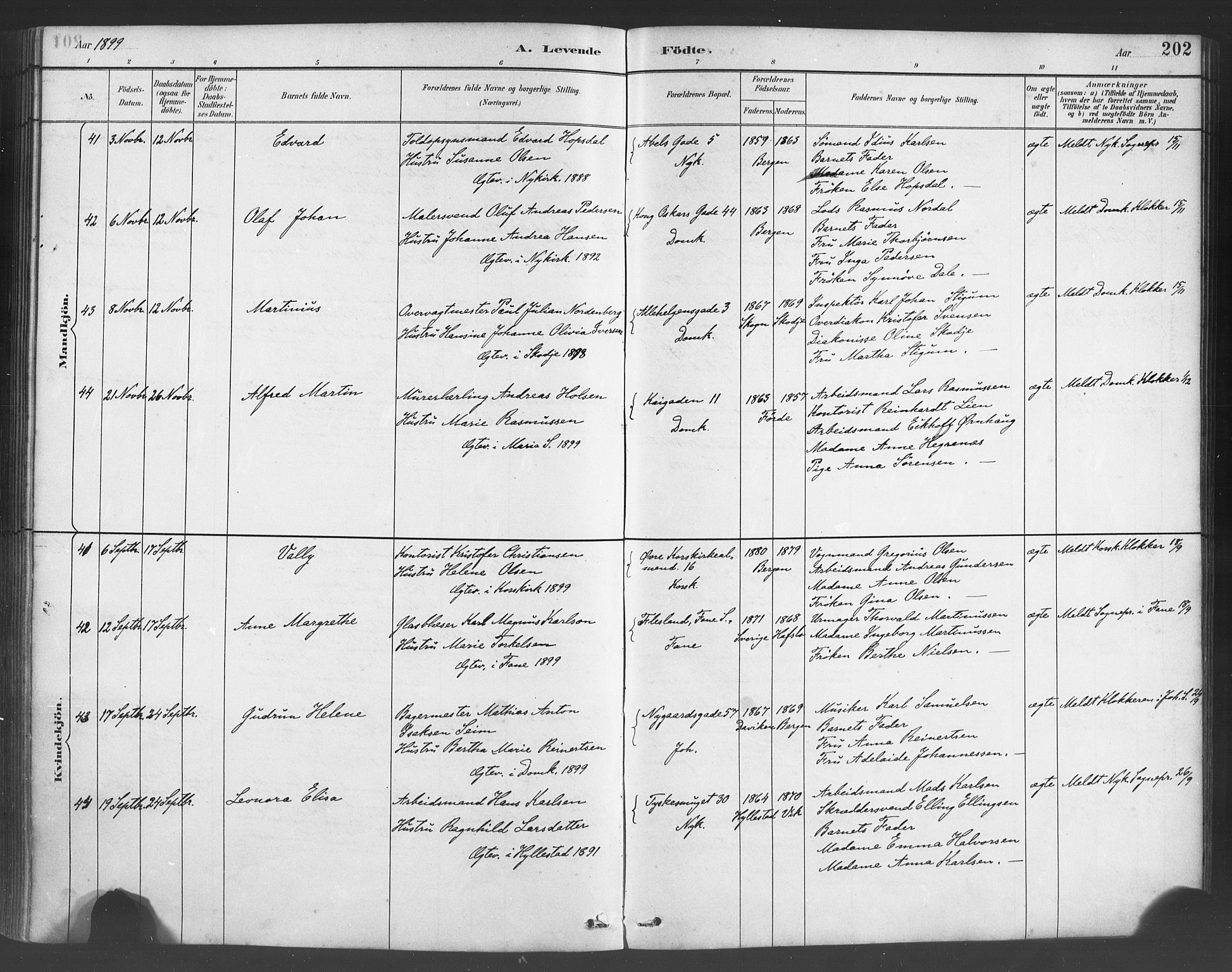 Fødselsstiftelsens sokneprestembete*, SAB/-: Parish register (official) no. A 2, 1884-1900, p. 202