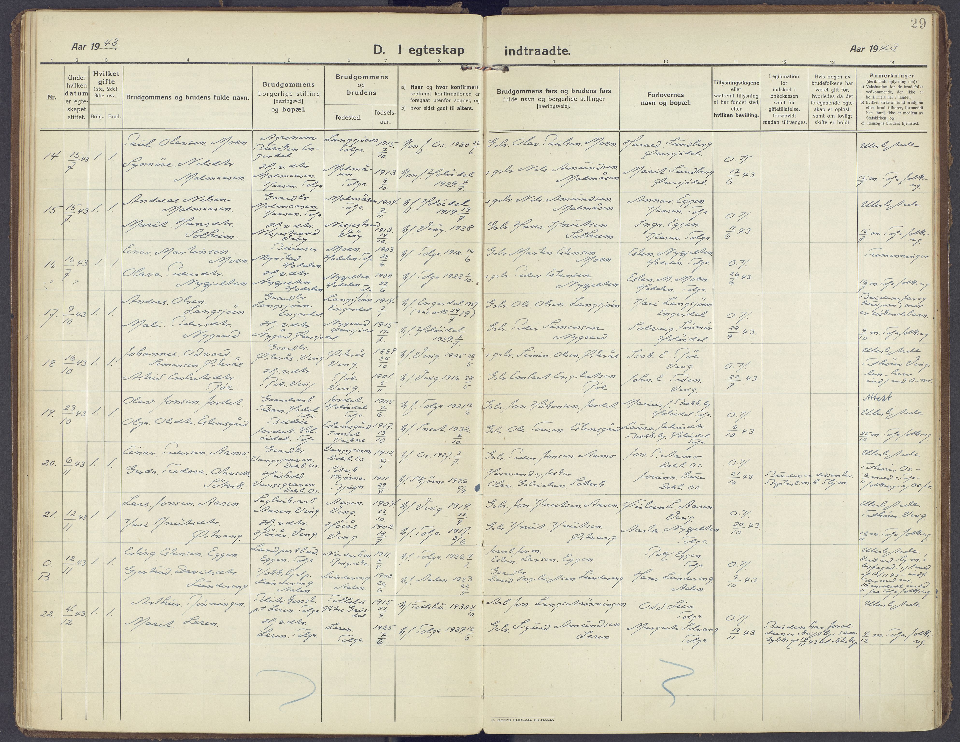 Tolga prestekontor, AV/SAH-PREST-062/K/L0019: Parish register (official) no. 19, 1921-1974, p. 29