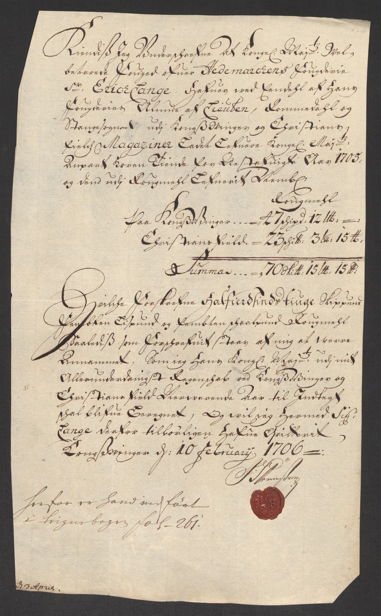 Rentekammeret inntil 1814, Reviderte regnskaper, Fogderegnskap, AV/RA-EA-4092/R16/L1042: Fogderegnskap Hedmark, 1705, p. 157