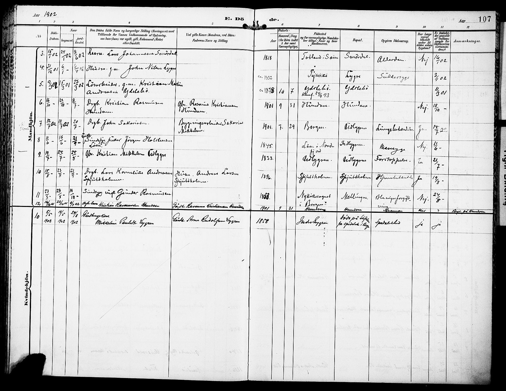 Lindås Sokneprestembete, SAB/A-76701/H/Haa: Parish register (official) no. E 2, 1897-1912, p. 107