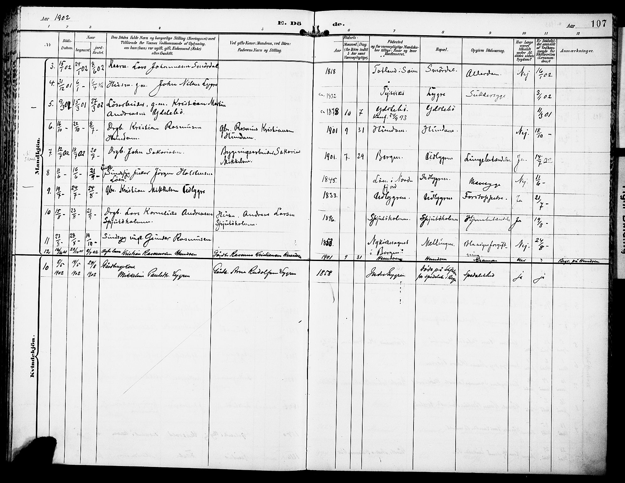 Lindås Sokneprestembete, AV/SAB-A-76701/H/Haa/Haae/L0002: Parish register (official) no. E 2, 1897-1912, p. 107