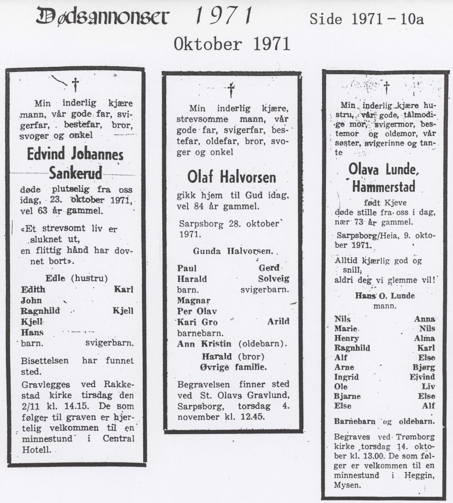 , Dødsannonser lokalaviser Rakkestad 1971-1975, 1971-1975, p. 1