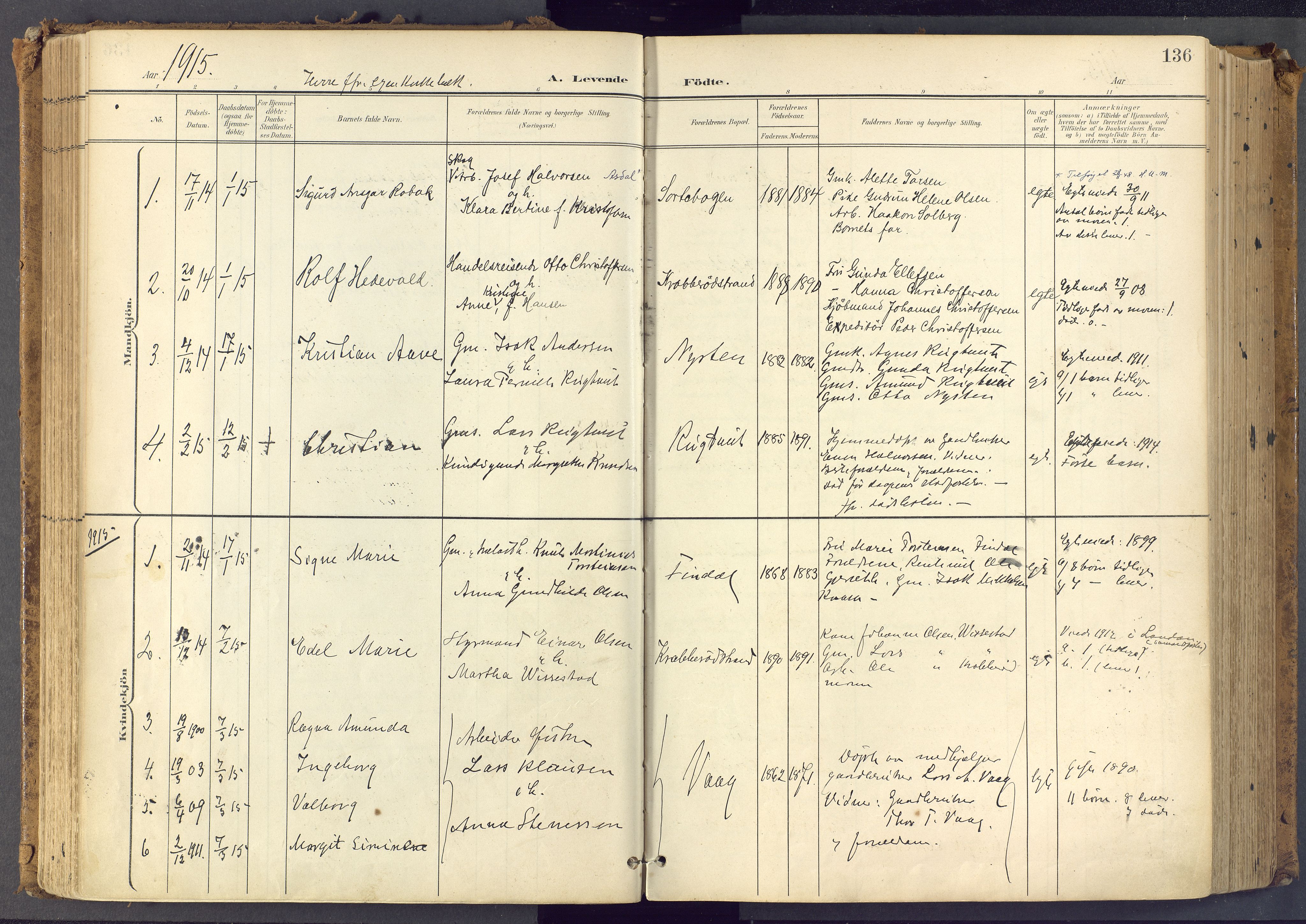 Bamble kirkebøker, SAKO/A-253/F/Fa/L0009: Parish register (official) no. I 9, 1901-1917, p. 136