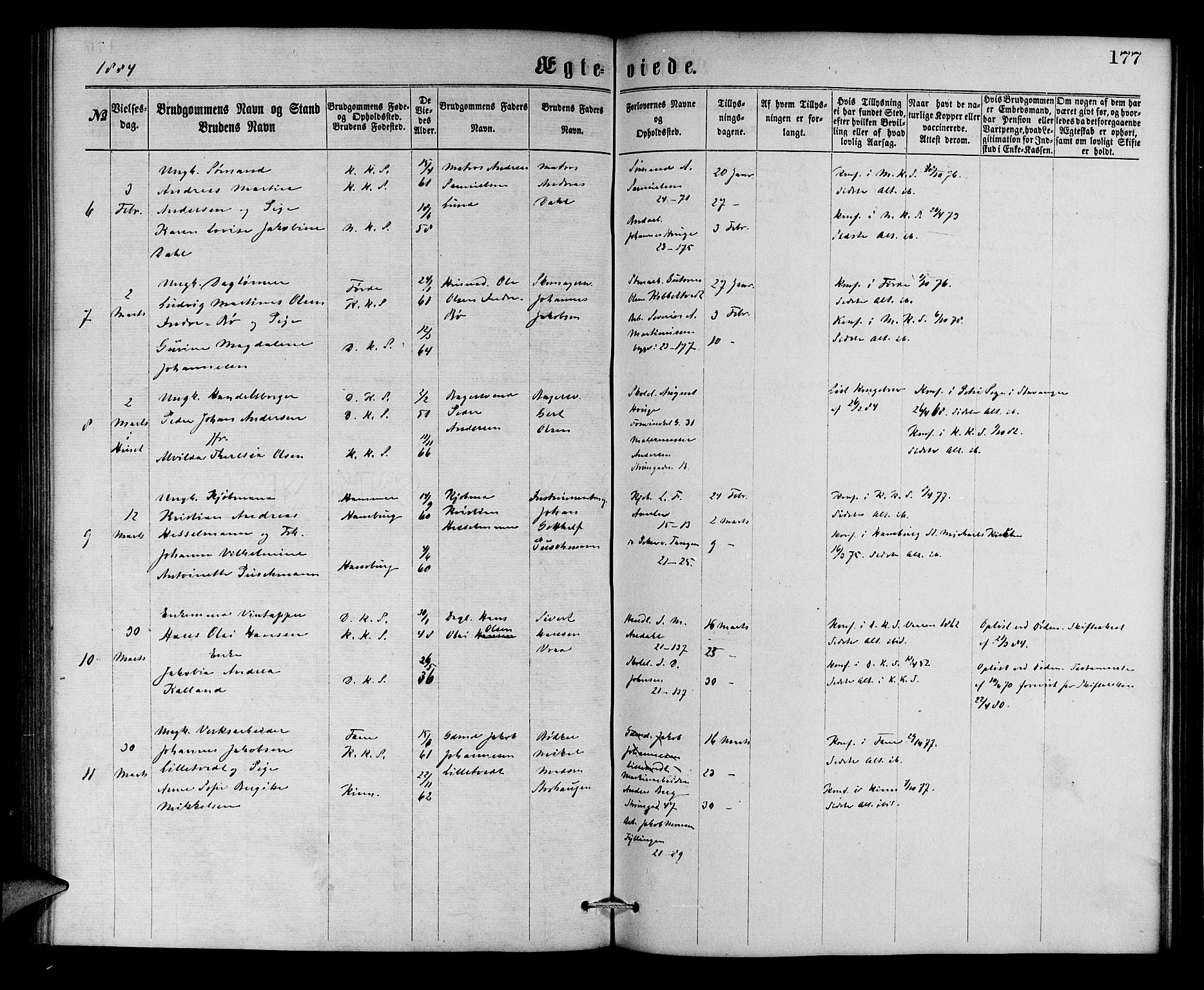 Korskirken sokneprestembete, AV/SAB-A-76101/H/Hab: Parish register (copy) no. D 2, 1867-1886, p. 177