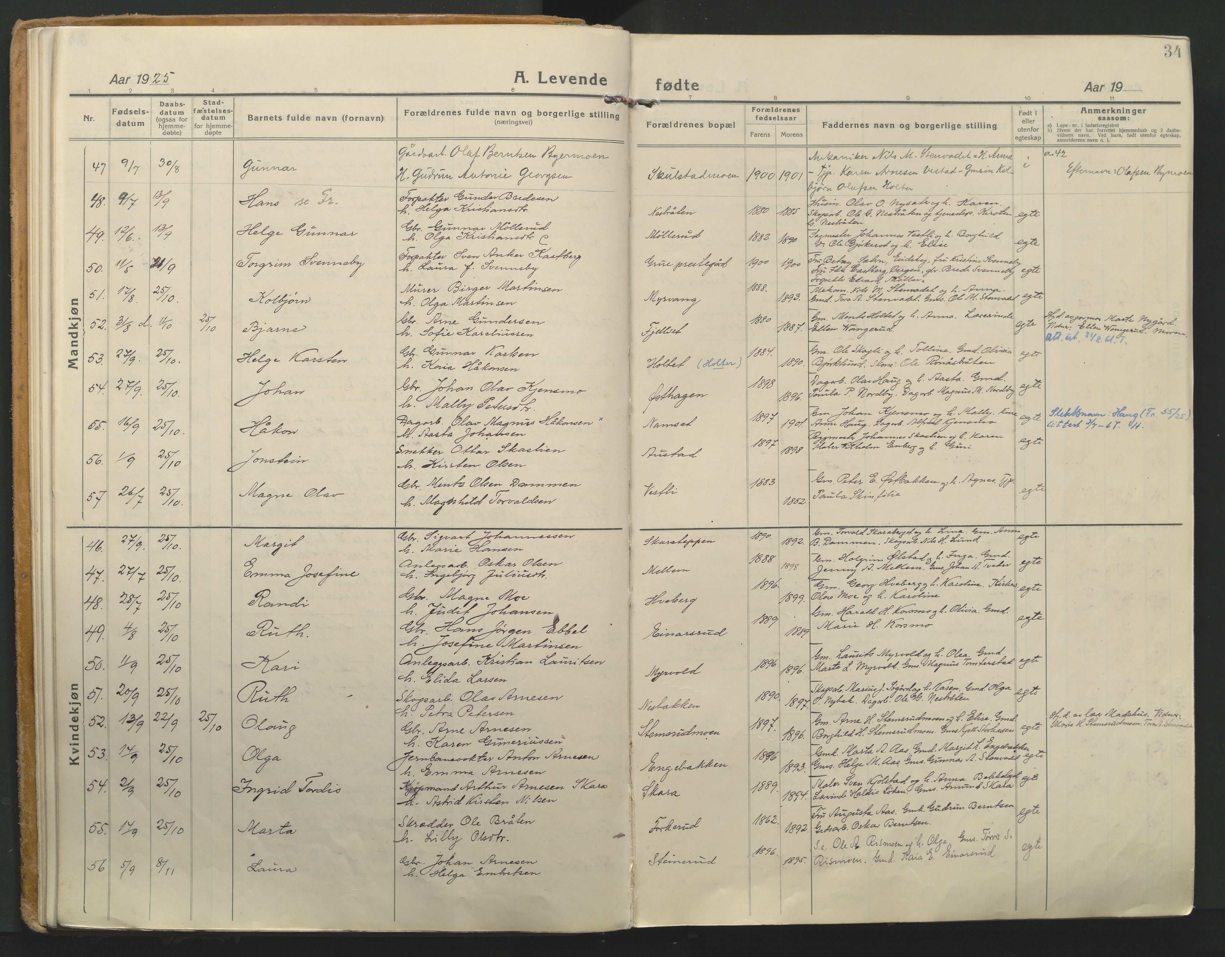 Grue prestekontor, SAH/PREST-036/H/Ha/Haa/L0018: Parish register (official) no. 18, 1923-1940, p. 34