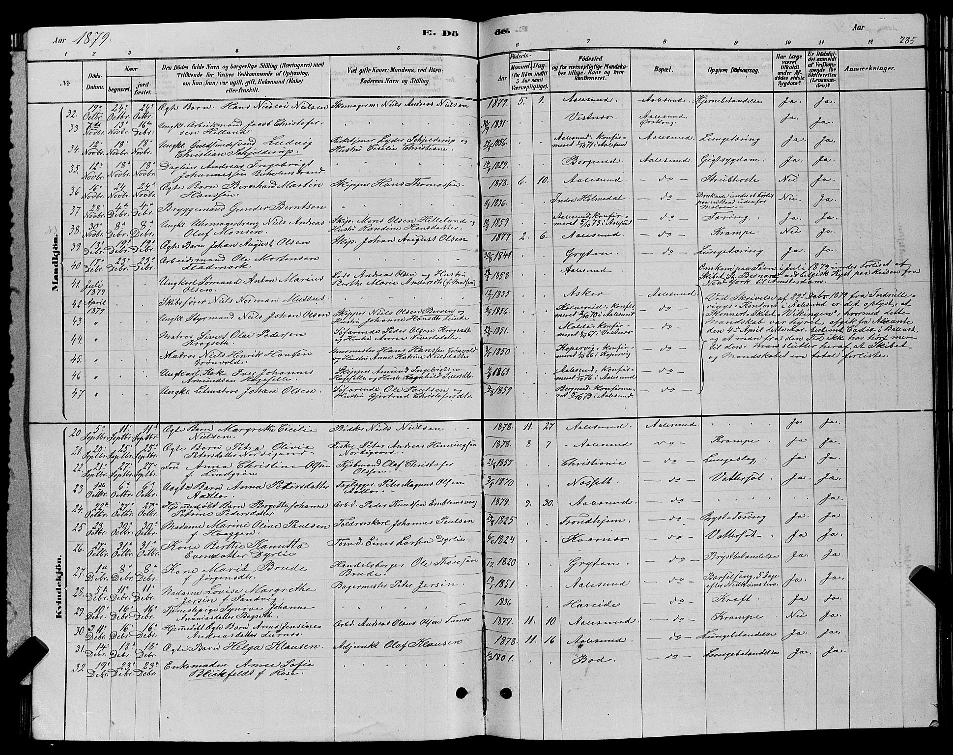 Ministerialprotokoller, klokkerbøker og fødselsregistre - Møre og Romsdal, AV/SAT-A-1454/529/L0466: Parish register (copy) no. 529C03, 1878-1888, p. 285