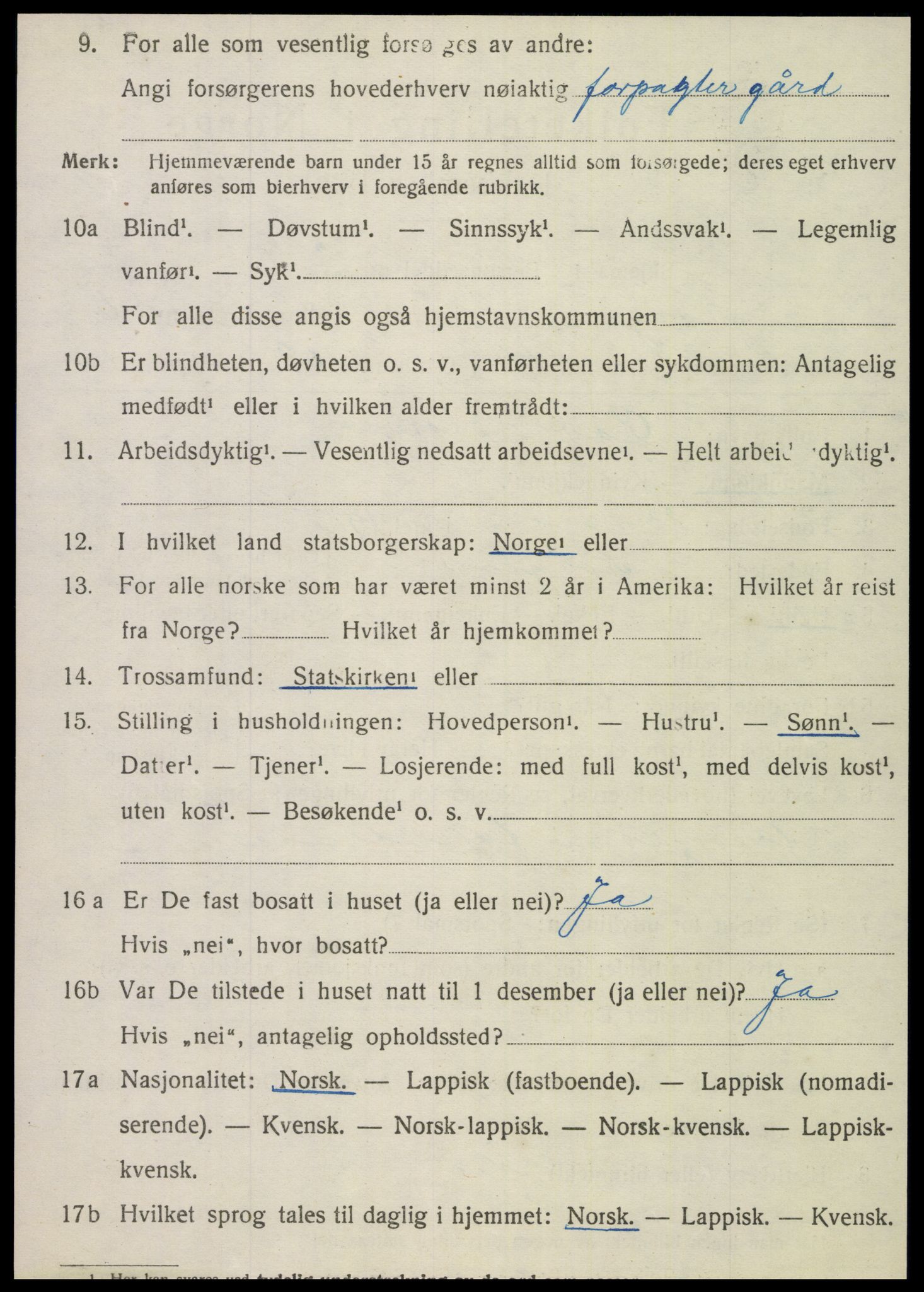 SAT, 1920 census for Korgen, 1920, p. 2457