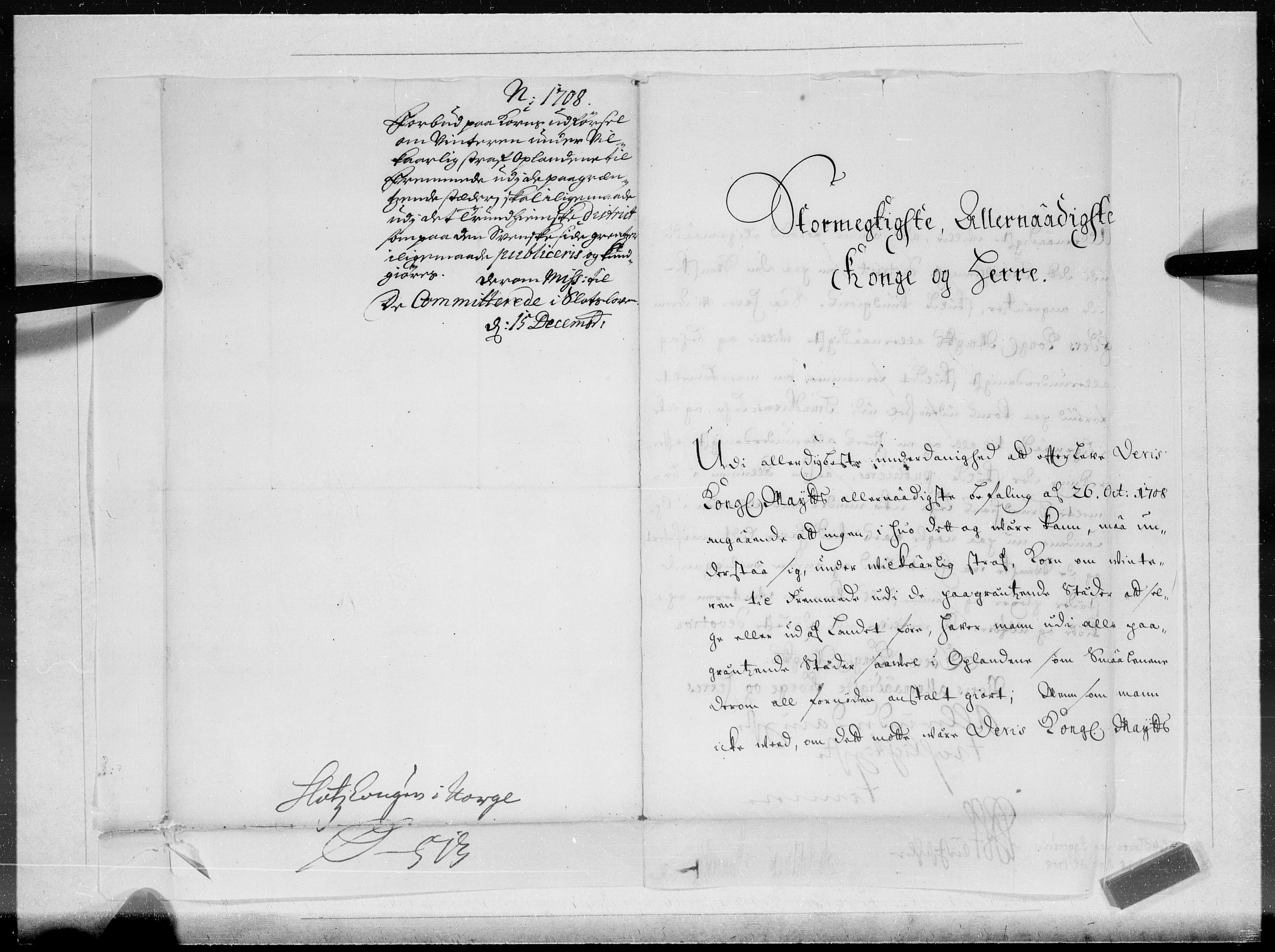 Danske Kanselli 1572-1799, AV/RA-EA-3023/F/Fc/Fcc/Fcca/L0066: Norske innlegg 1572-1799, 1708, p. 307