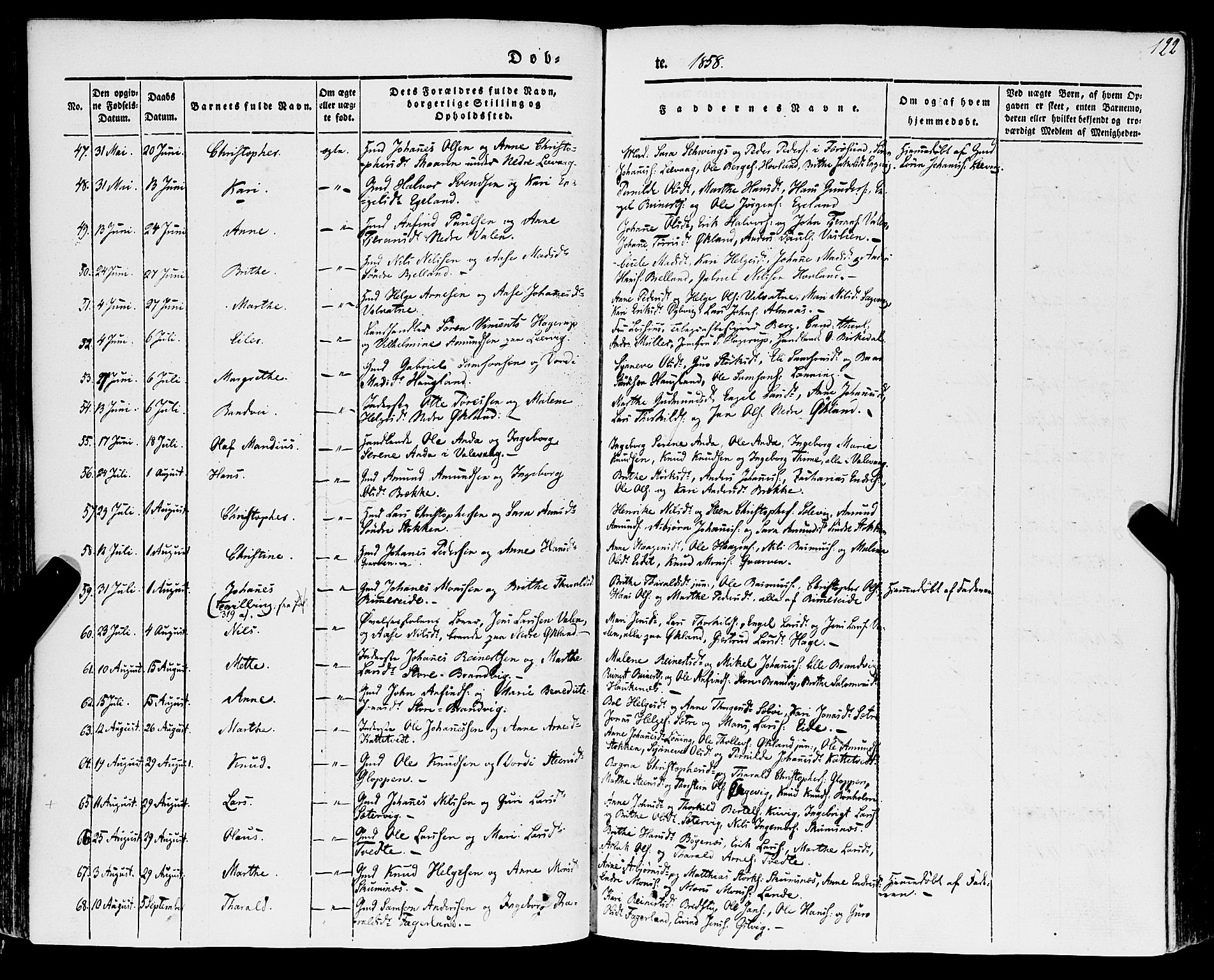 Stord sokneprestembete, SAB/A-78201/H/Haa: Parish register (official) no. A 7, 1841-1861, p. 122