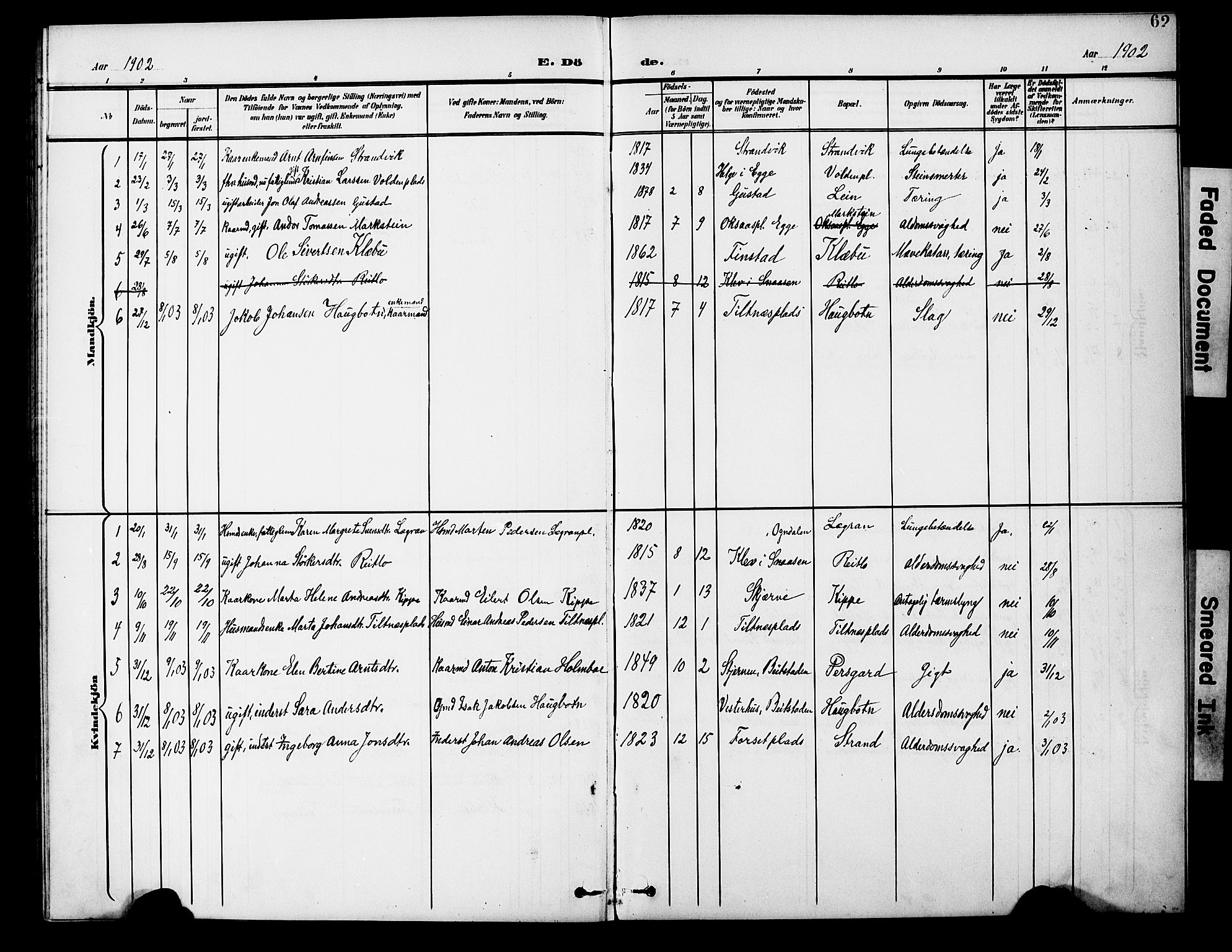 Ministerialprotokoller, klokkerbøker og fødselsregistre - Nord-Trøndelag, SAT/A-1458/746/L0452: Parish register (official) no. 746A09, 1900-1908, p. 62