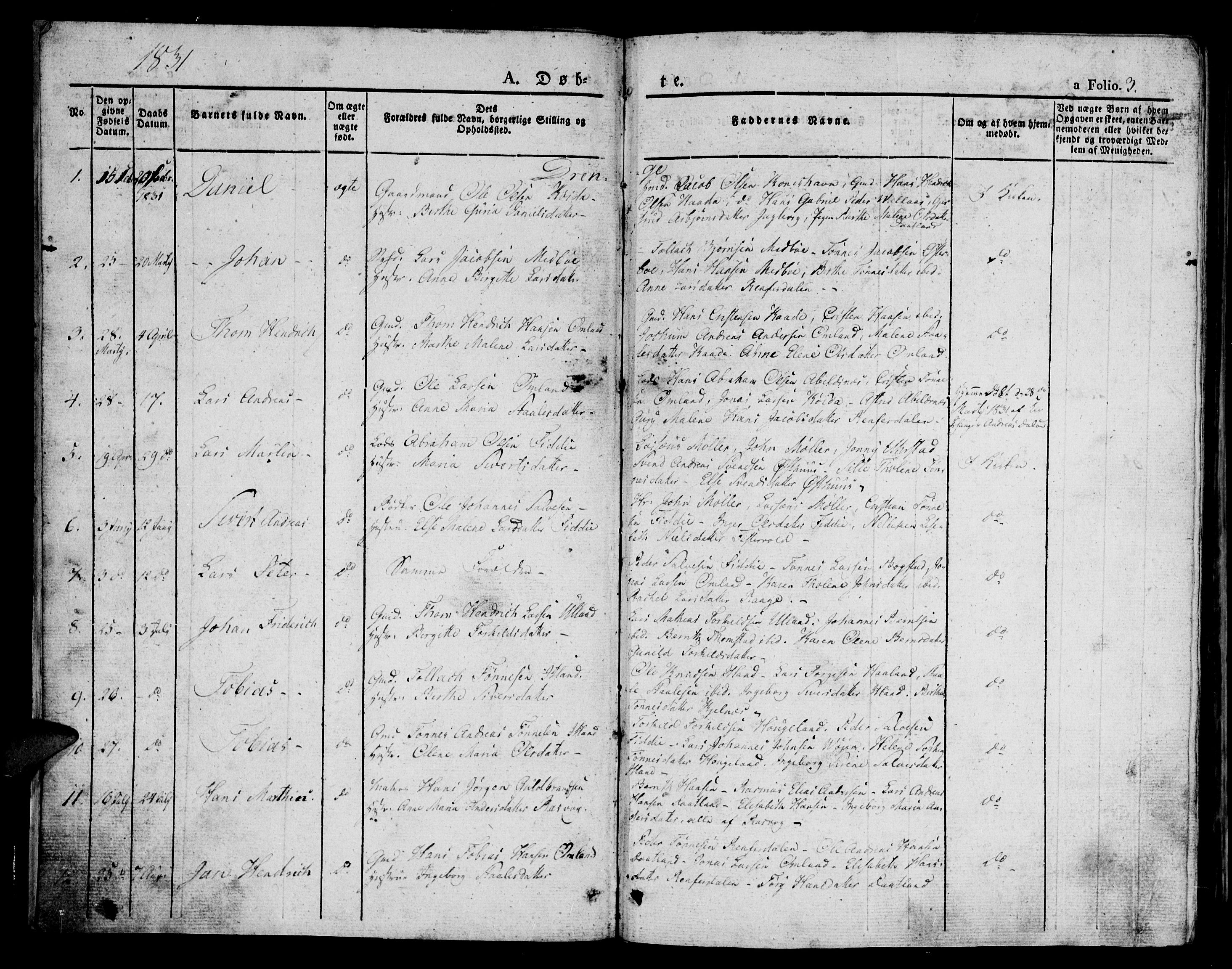 Flekkefjord sokneprestkontor, SAK/1111-0012/F/Fb/Fbb/L0002: Parish register (copy) no. B 2a, 1831-1866, p. 3