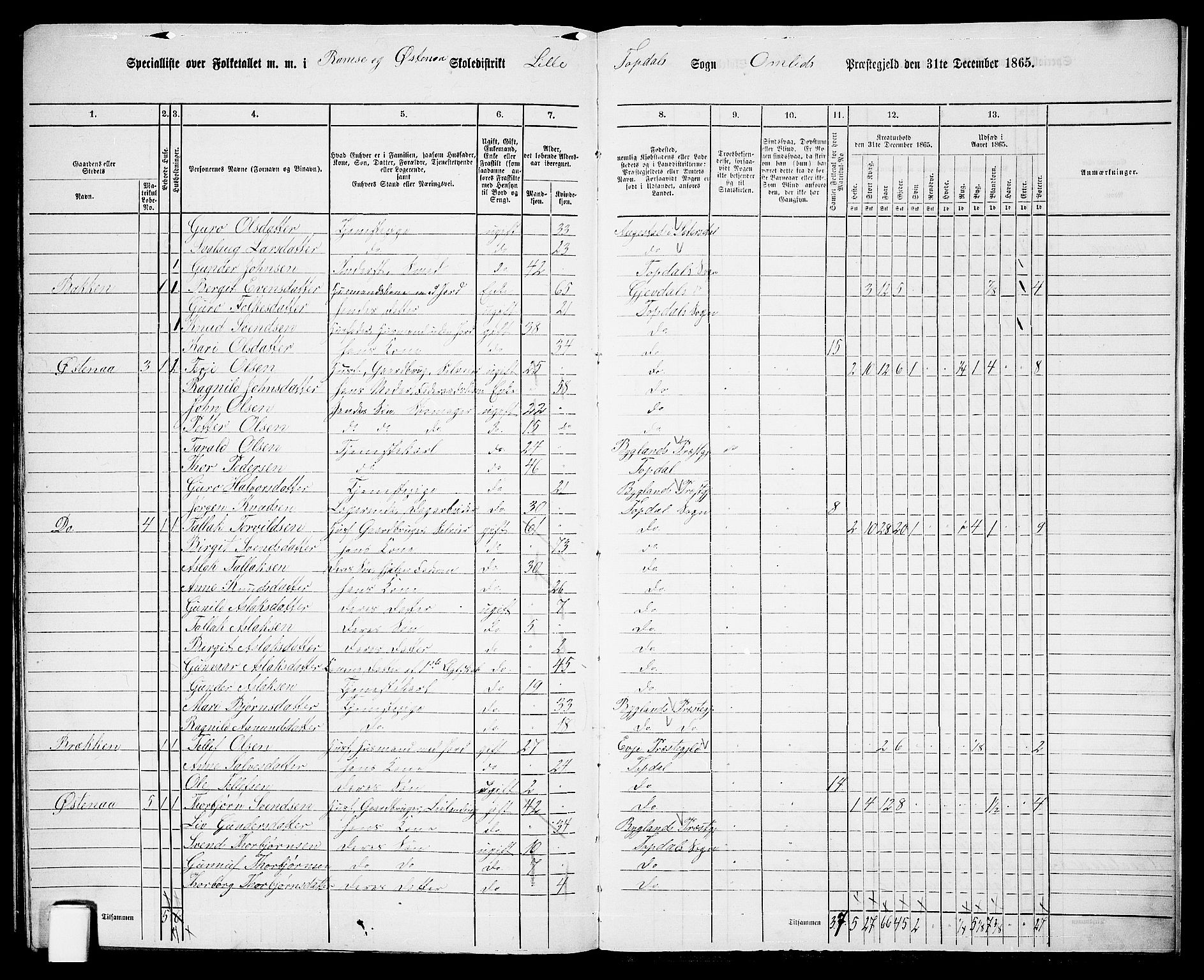 RA, 1865 census for Åmli, 1865, p. 111